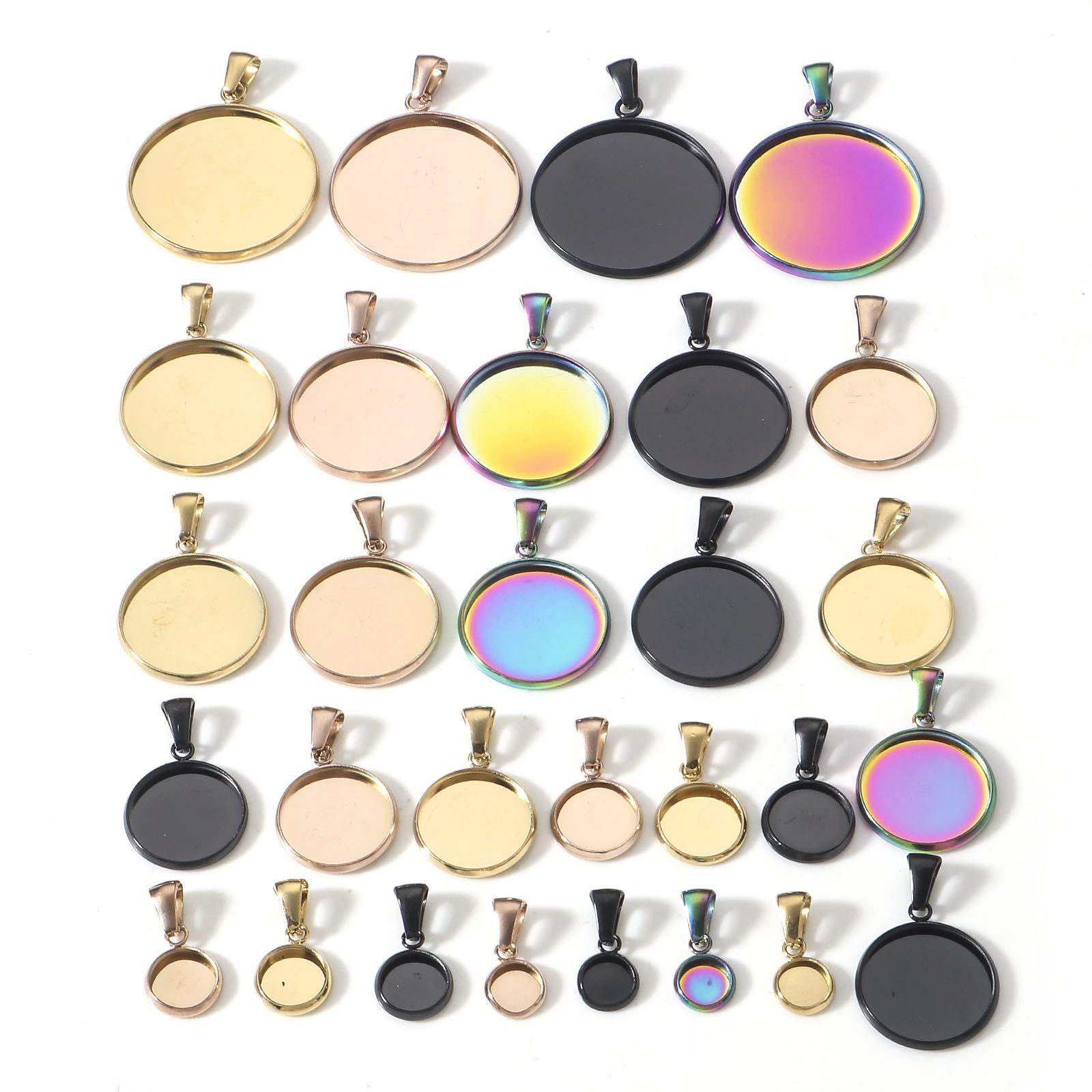 Bild von Eco-friendly Vacuum Plating 304 Stainless Steel Charms Round 5 PCs
