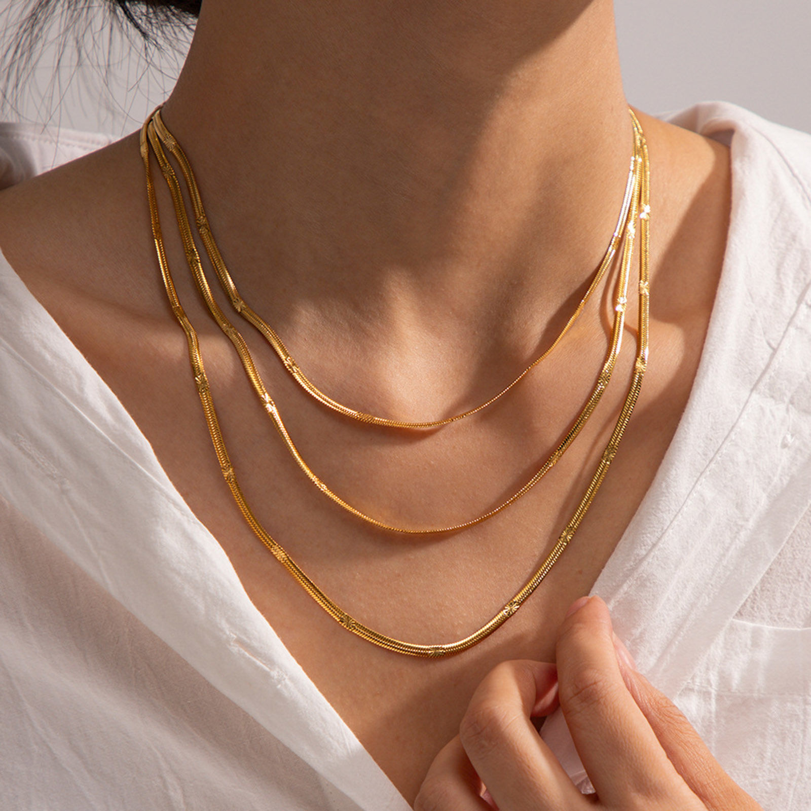 Immagine di Placcatura Sottovuoto Ecologica Minimalista Stile Ins 18K Oro riempito 304 Acciaio Inossidabile Strutturato Stella Collana Per Donne Festa 1 Pz