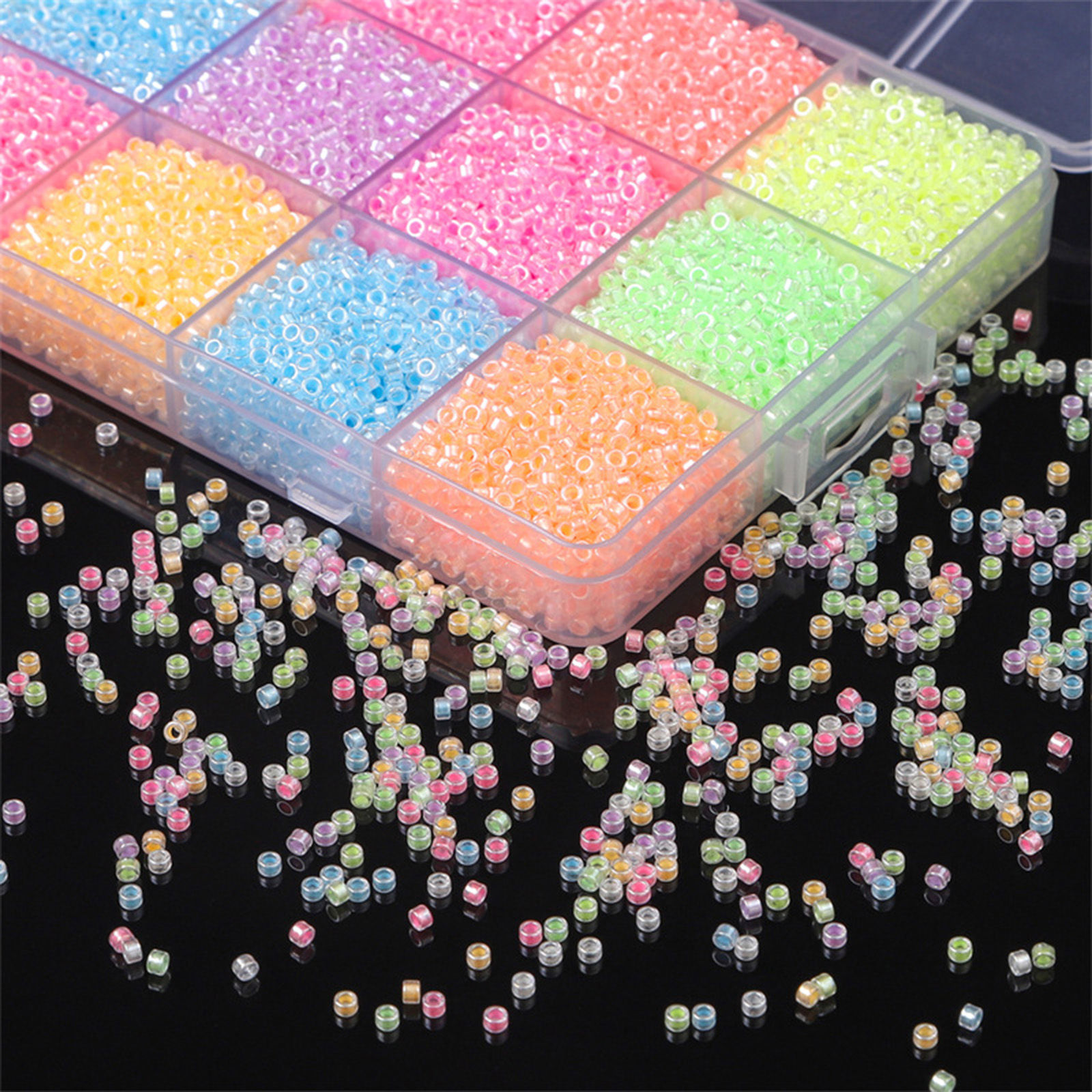 Picture of Glass Seed Beads Round Rocailles Multicolor Glow In The Dark Luminous About 2.5mm Dia.