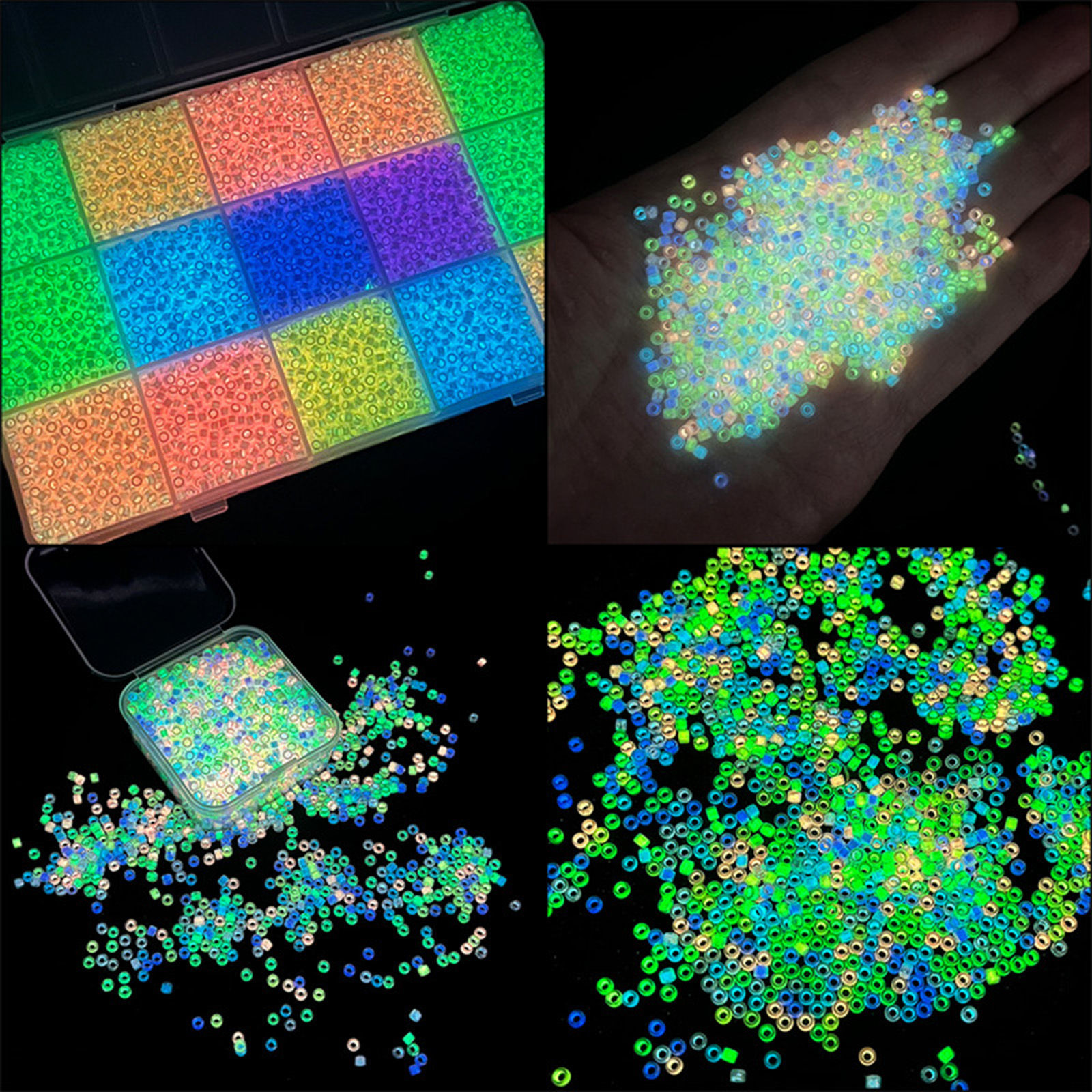 Picture of Glass Seed Beads Round Rocailles Multicolor Glow In The Dark Luminous About 2.5mm Dia.