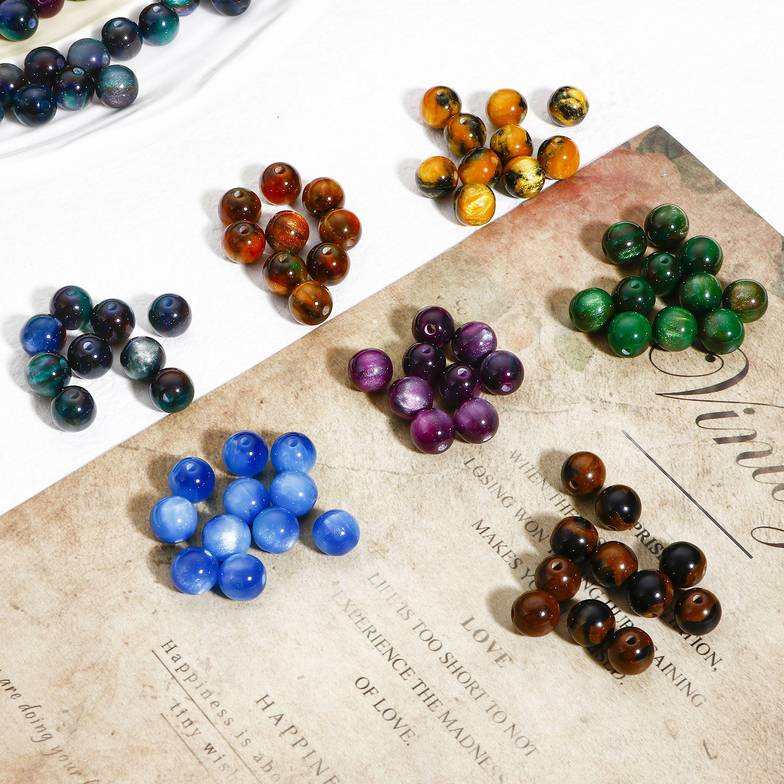 Bild von Acrylic Beads For DIY Charm Jewelry Making Multicolor Round Watercolor About 8mm Dia., Hole: Approx 1.5mm, 100 PCs
