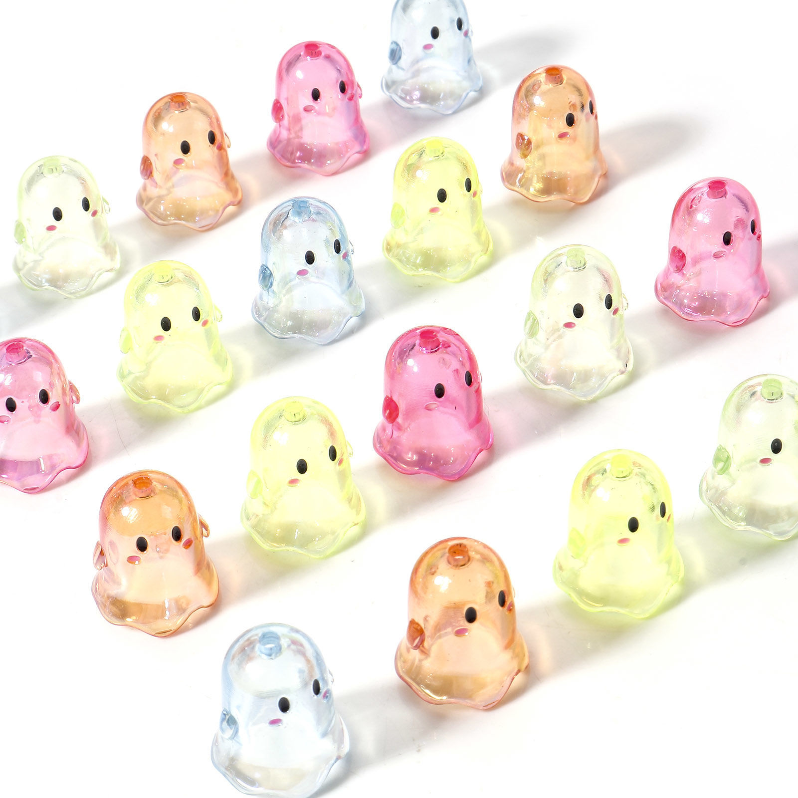 Picture of Acrylic Beads For DIY Charm Jewelry Making Multicolor Halloween Ghost Transparent About 17mm x 15mm, Hole: Approx 1.8mm, 5 PCs