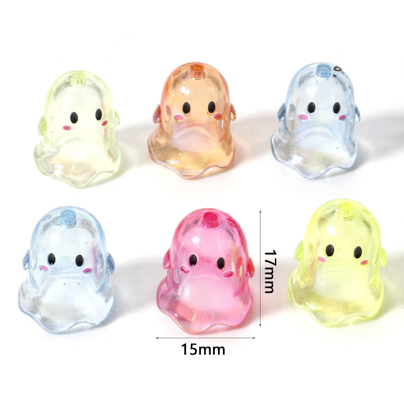 Picture of Acrylic Beads For DIY Charm Jewelry Making Multicolor Halloween Ghost Transparent About 17mm x 15mm, Hole: Approx 1.8mm, 5 PCs