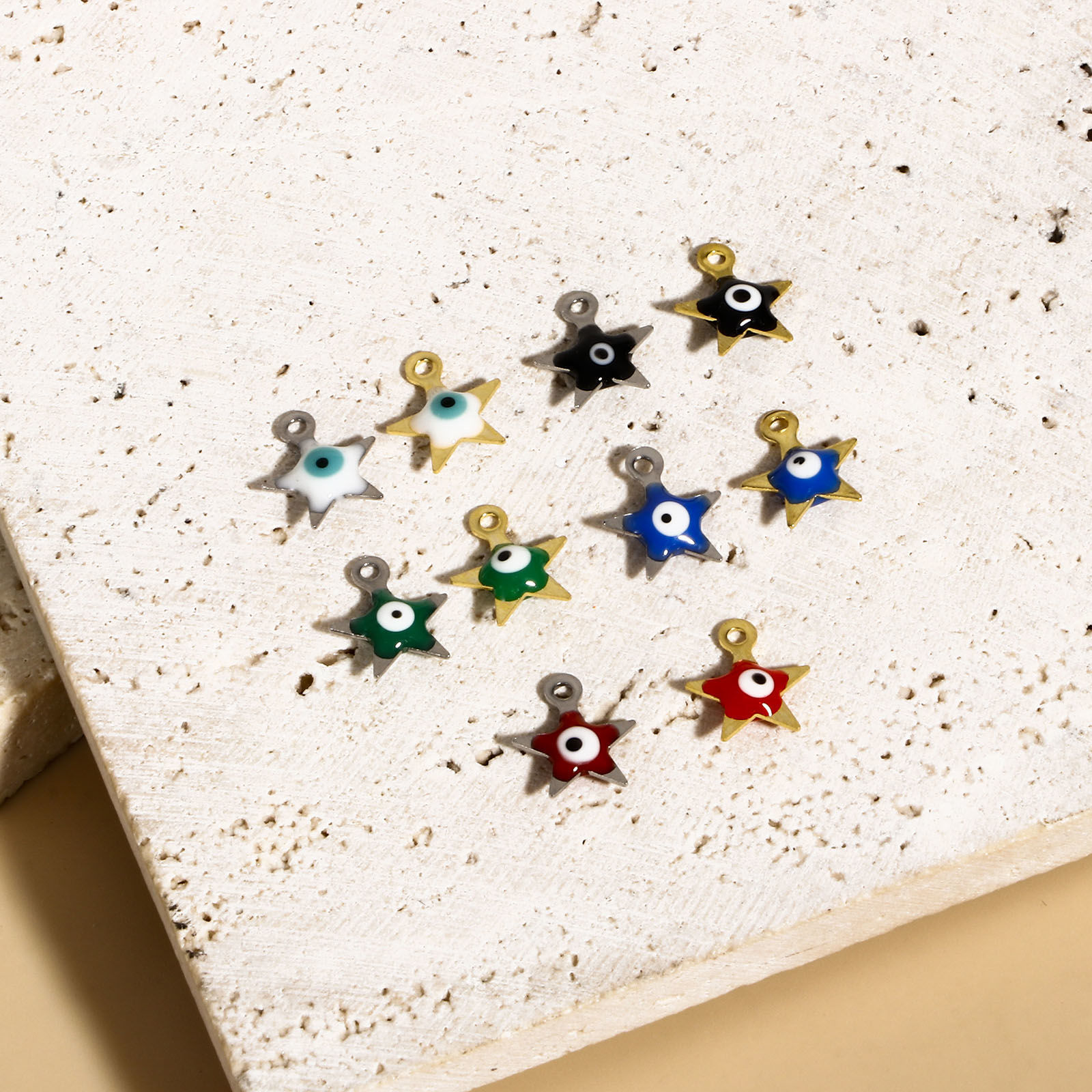 Picture of 304 Stainless Steel Religious Charms Pentagram Star Evil Eye Double-sided Enamel 9mm x 8mm, 10 PCs