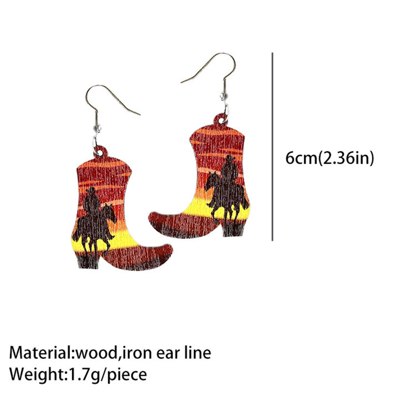 Picture of Wood West Cowboy Earrings Silver Tone Multicolor Boots Flower