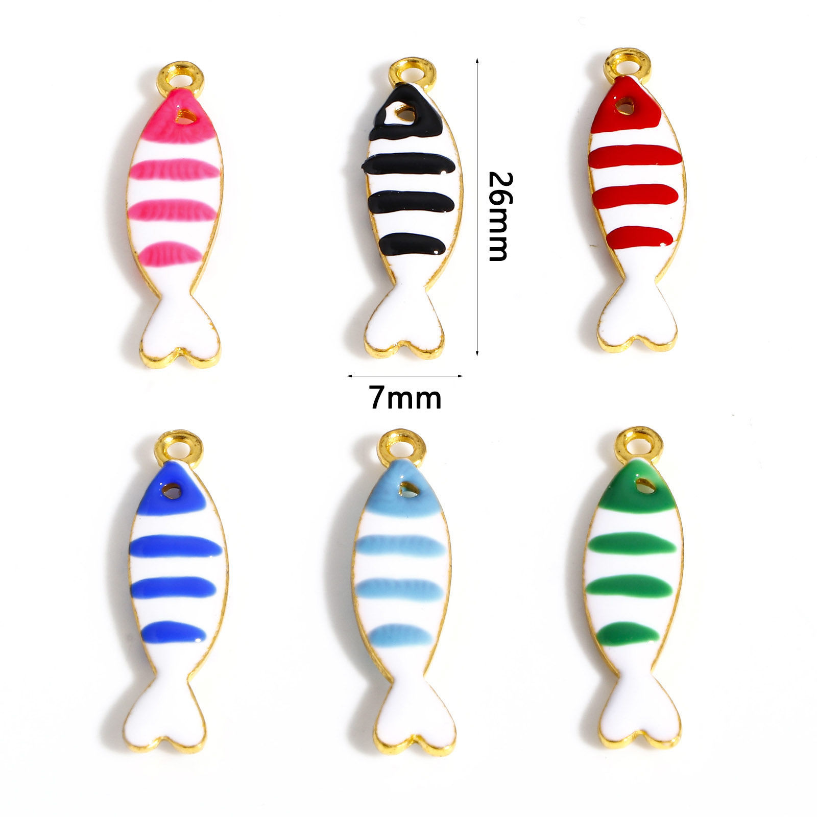 Picture of Zinc Based Alloy Enamelled Sequins Charms Gold Plated Multicolor Fish Animal Enamel 26mm x 7mm, 5 PCs