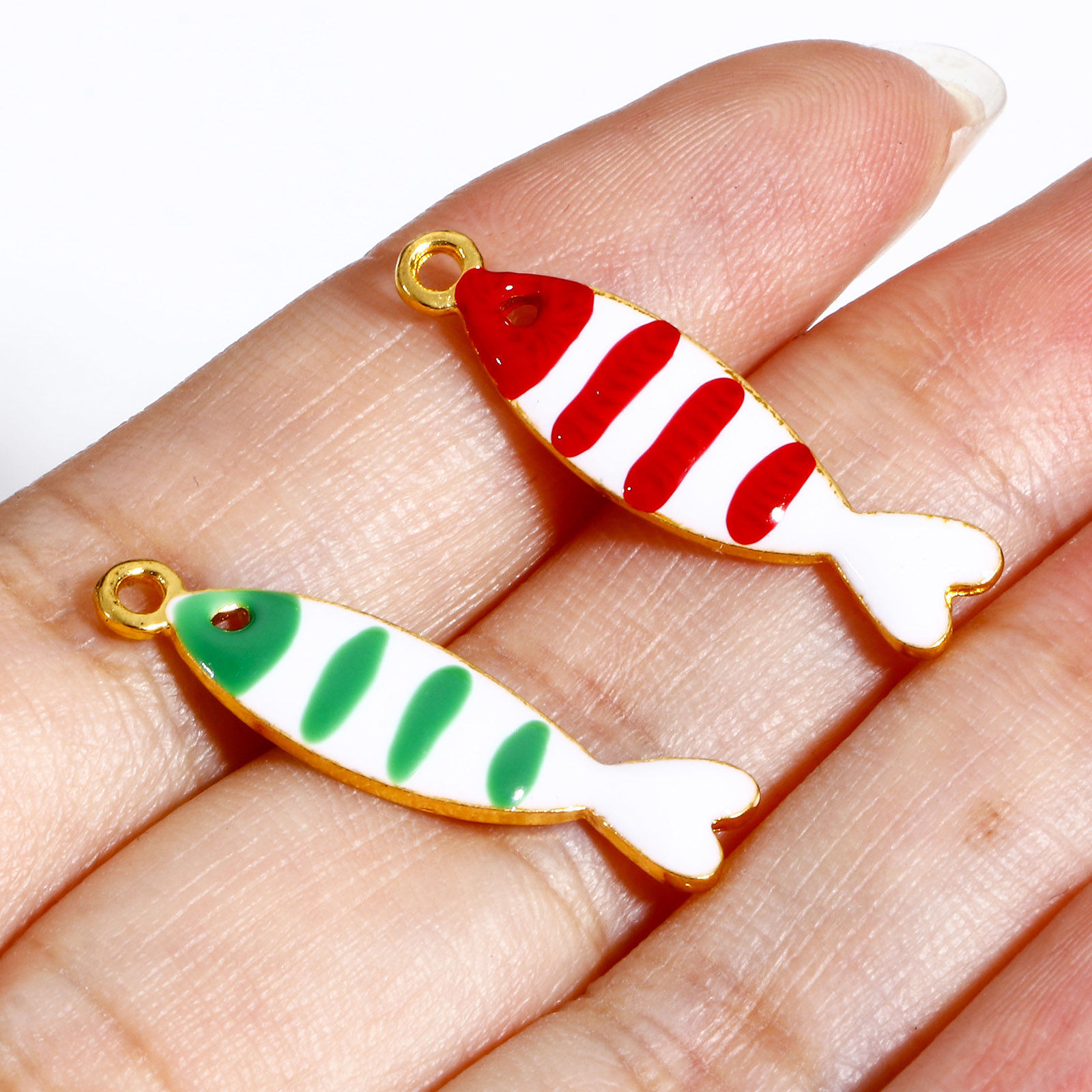 Picture of Zinc Based Alloy Enamelled Sequins Charms Gold Plated Multicolor Fish Animal Enamel 26mm x 7mm, 5 PCs