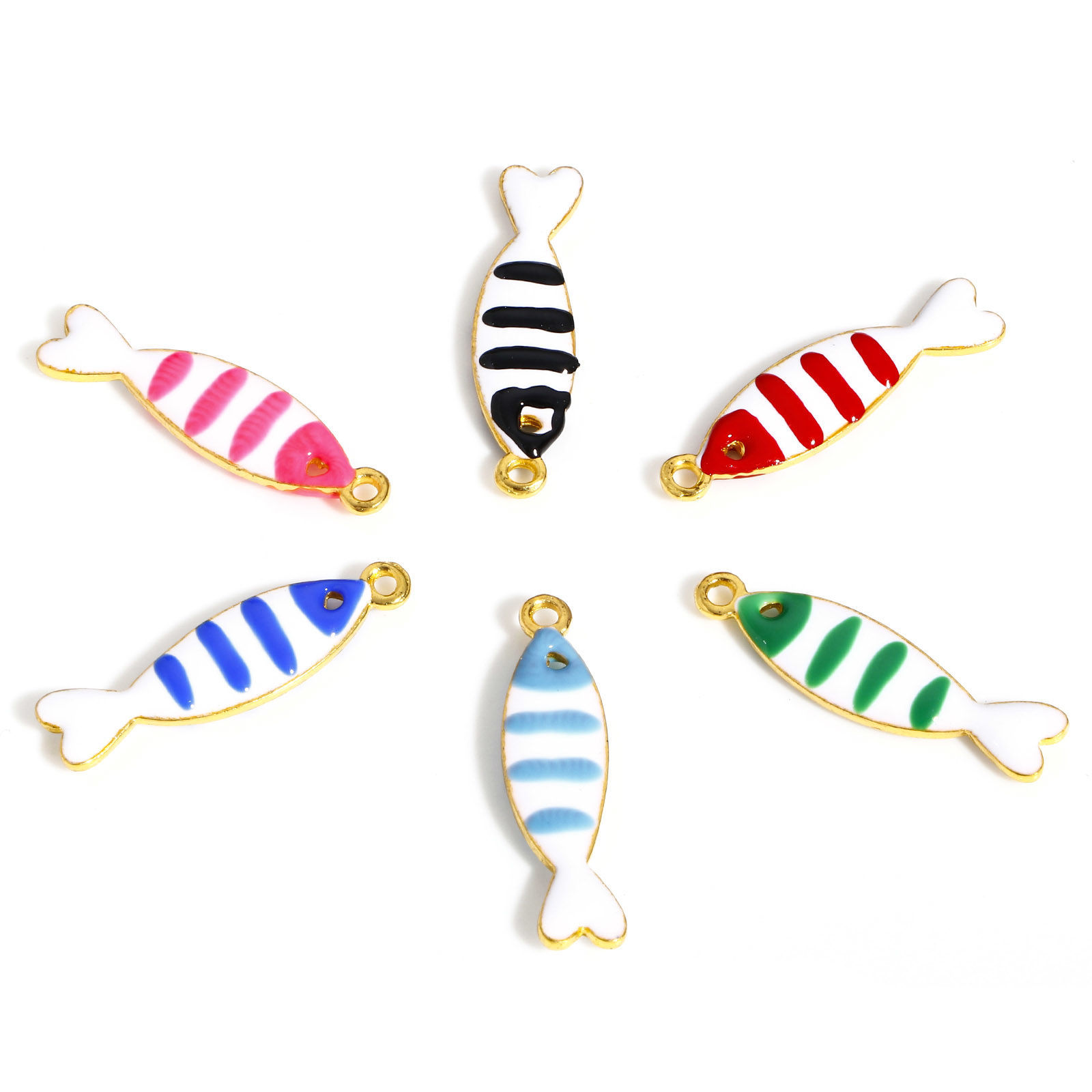 Picture of Zinc Based Alloy Enamelled Sequins Charms Gold Plated Multicolor Fish Animal Enamel 26mm x 7mm, 5 PCs
