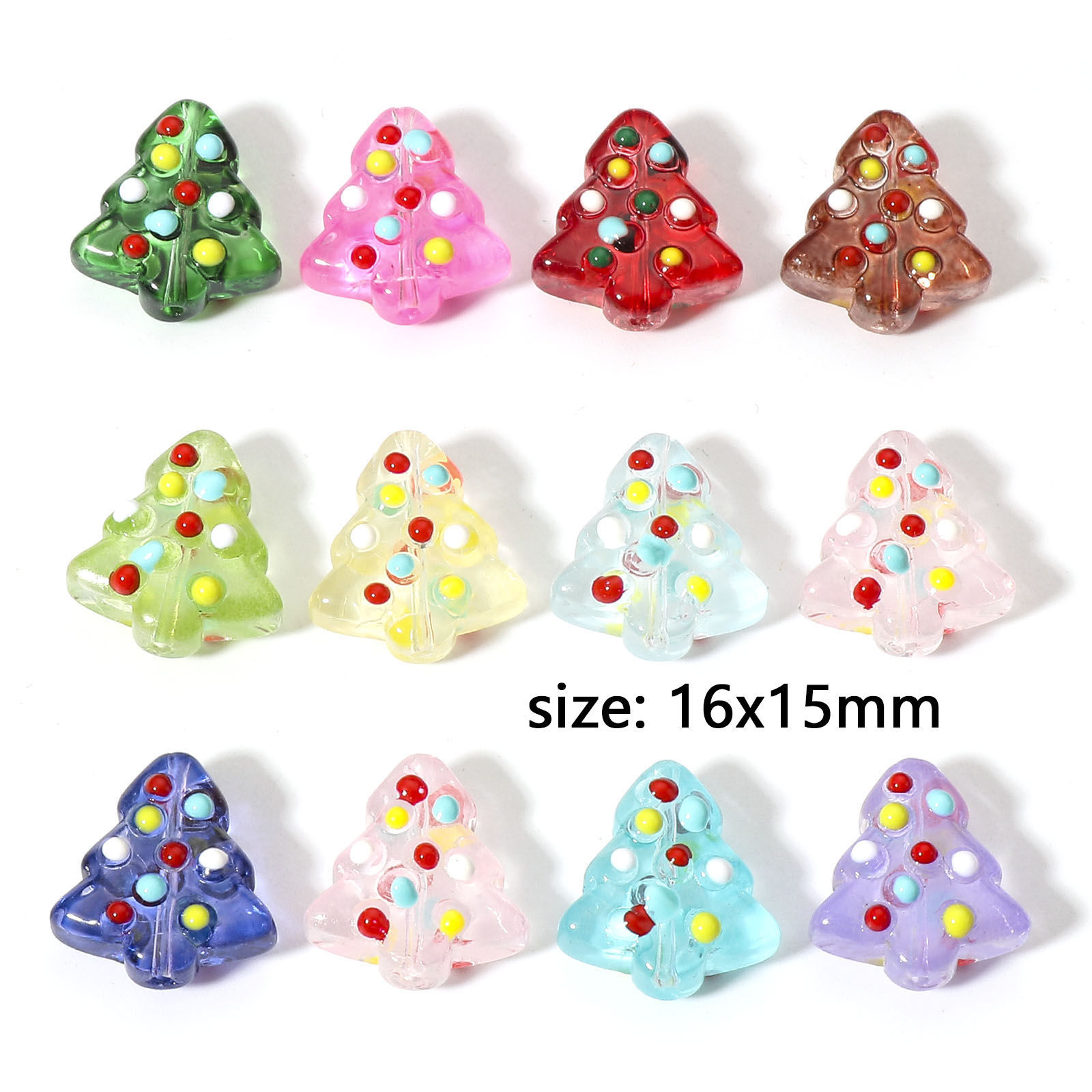 Picture of Lampwork Glass Beads For DIY Charm Jewelry Making Christmas Tree Multicolor Enamel About 16mm x 15mm, Hole: Approx 1mm, 2 PCs