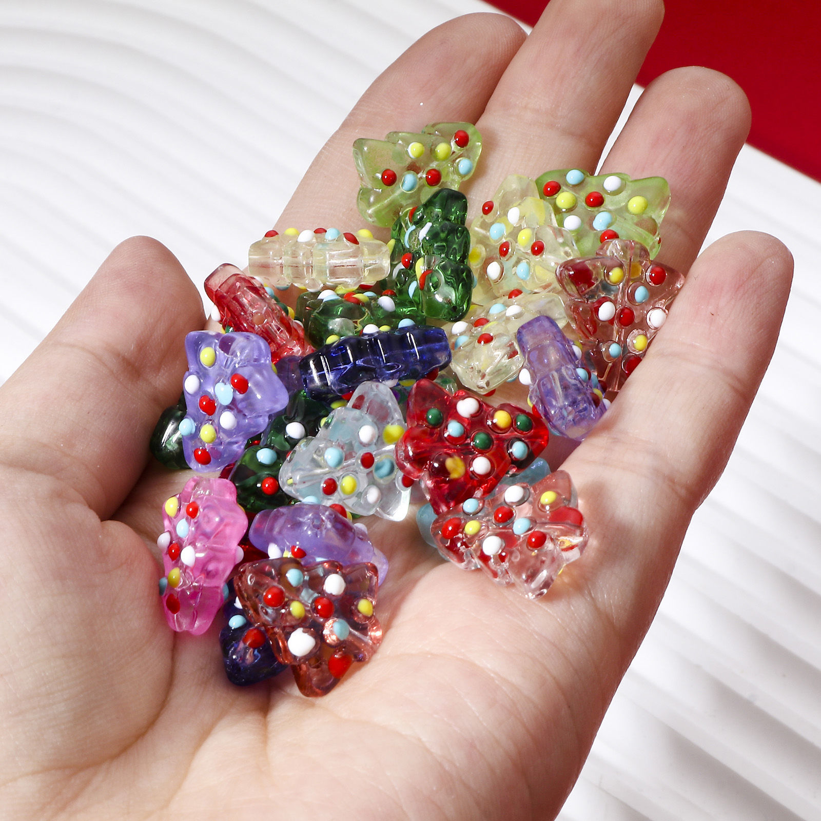 Picture of Lampwork Glass Beads For DIY Charm Jewelry Making Christmas Tree Multicolor Enamel About 16mm x 15mm, Hole: Approx 1mm, 2 PCs