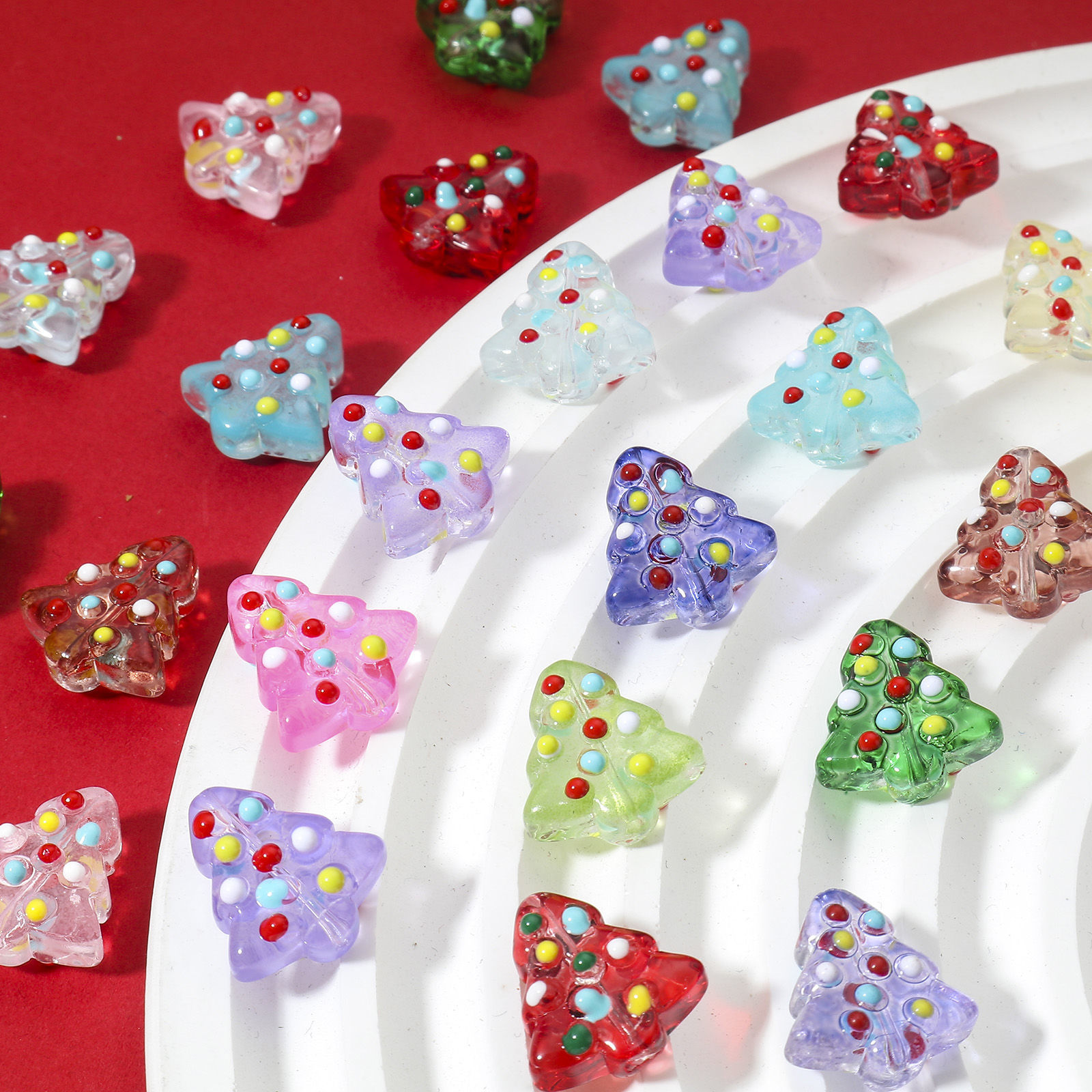 Picture of Lampwork Glass Beads For DIY Charm Jewelry Making Christmas Tree Multicolor Enamel About 16mm x 15mm, Hole: Approx 1mm, 2 PCs