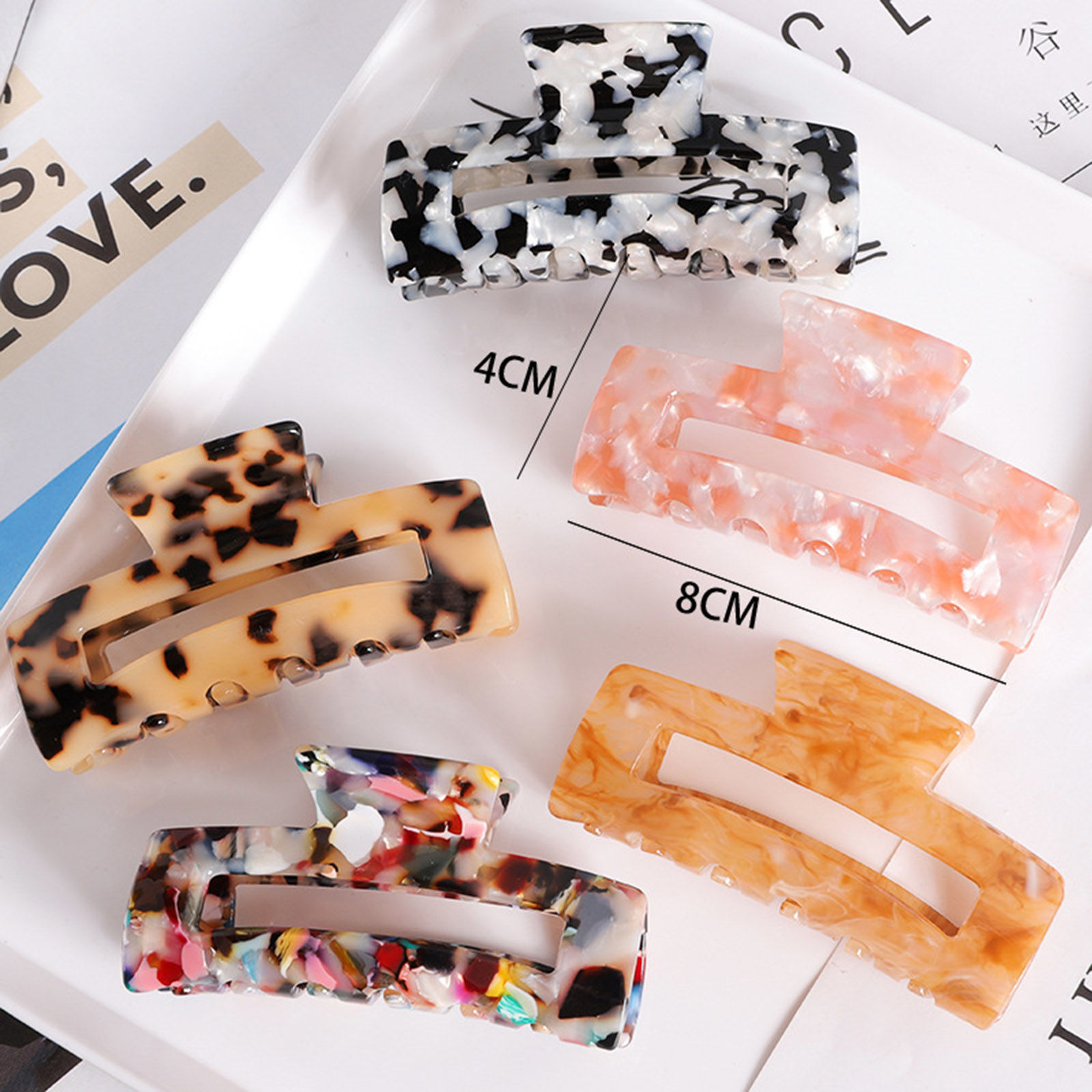 Picture of Acetic Acid Resin Acetimar Marble Hair Clips Black & White 8.3cm, 1 Piece