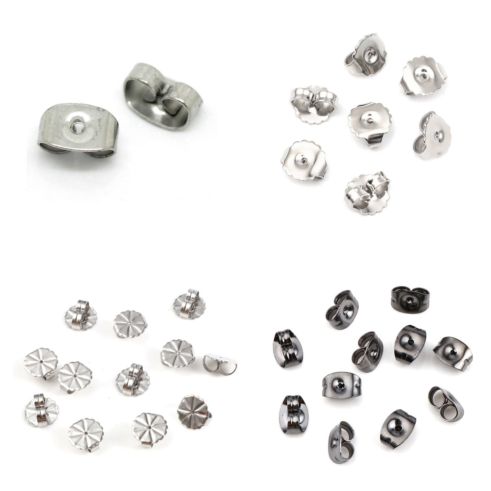 Picture of Stainless Steel Ear Nuts Post Stopper Earring Findings Round Silver Tone 9mm x 8mm, 20 PCs