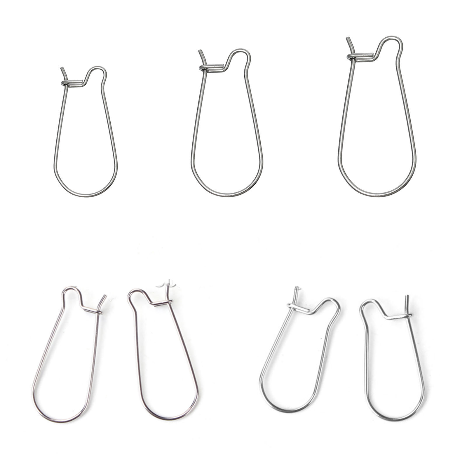 Picture of Stainless Steel Ear Wire Hooks Earring Findings Silver Tone 20mm( 6/8") x 10mm( 3/8"), Post/ Wire Size: (21 gauge), 50 PCs
