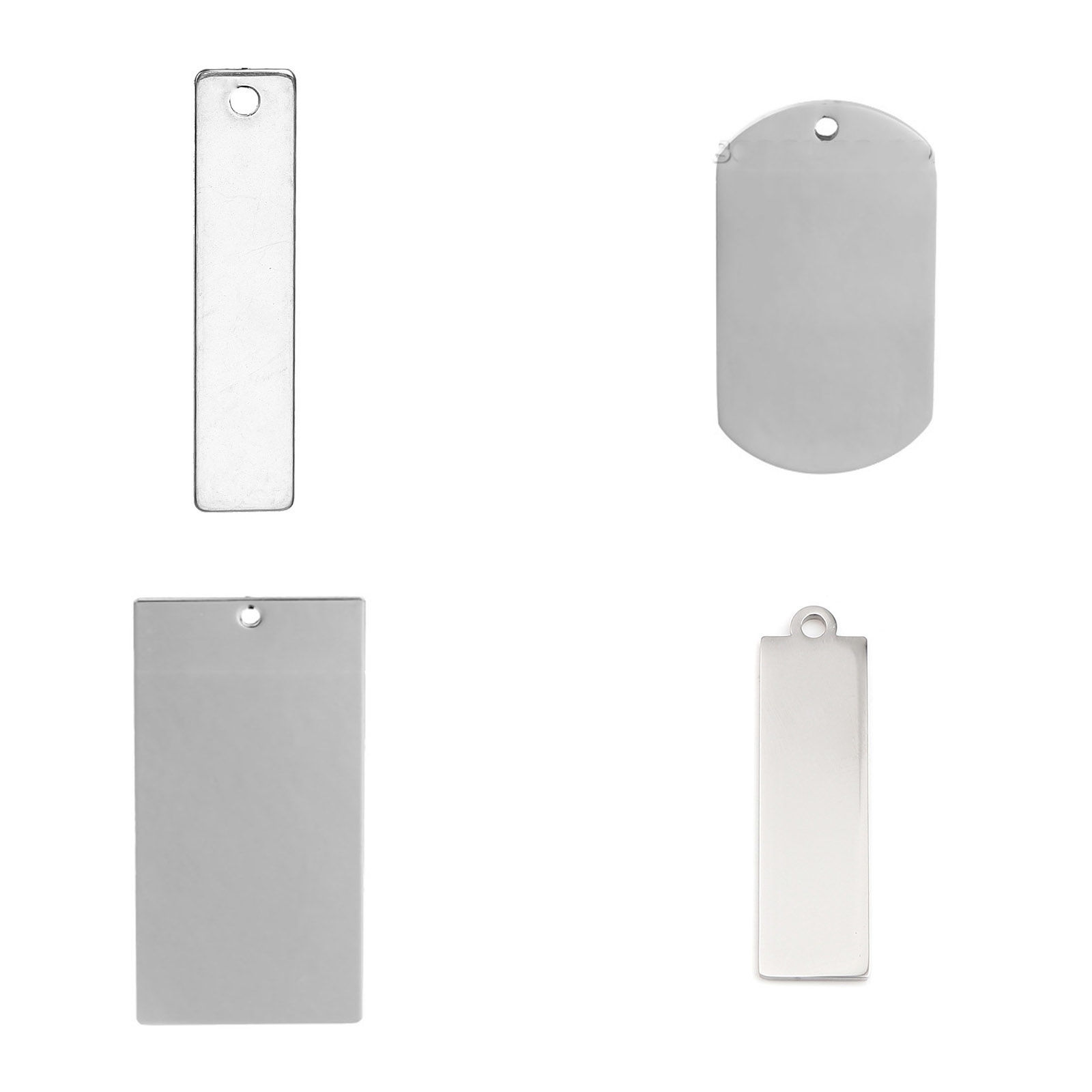 Picture of Stainless Steel Pendants Rectangle Silver Tone Blank Stamping Tags One Side 70mm x 35mm, 5 PCs