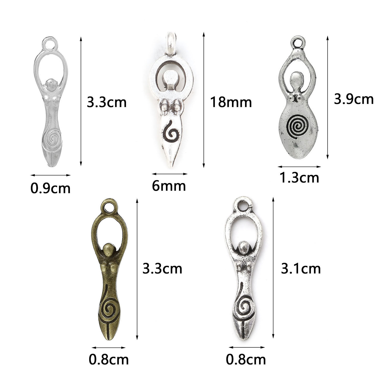 Picture of Zinc Based Alloy Mother's Day Pendants Antique Silver Color Venus Of Willendorf Fertility Goddess Pregnancy 31mm x 8mm, 30 PCs