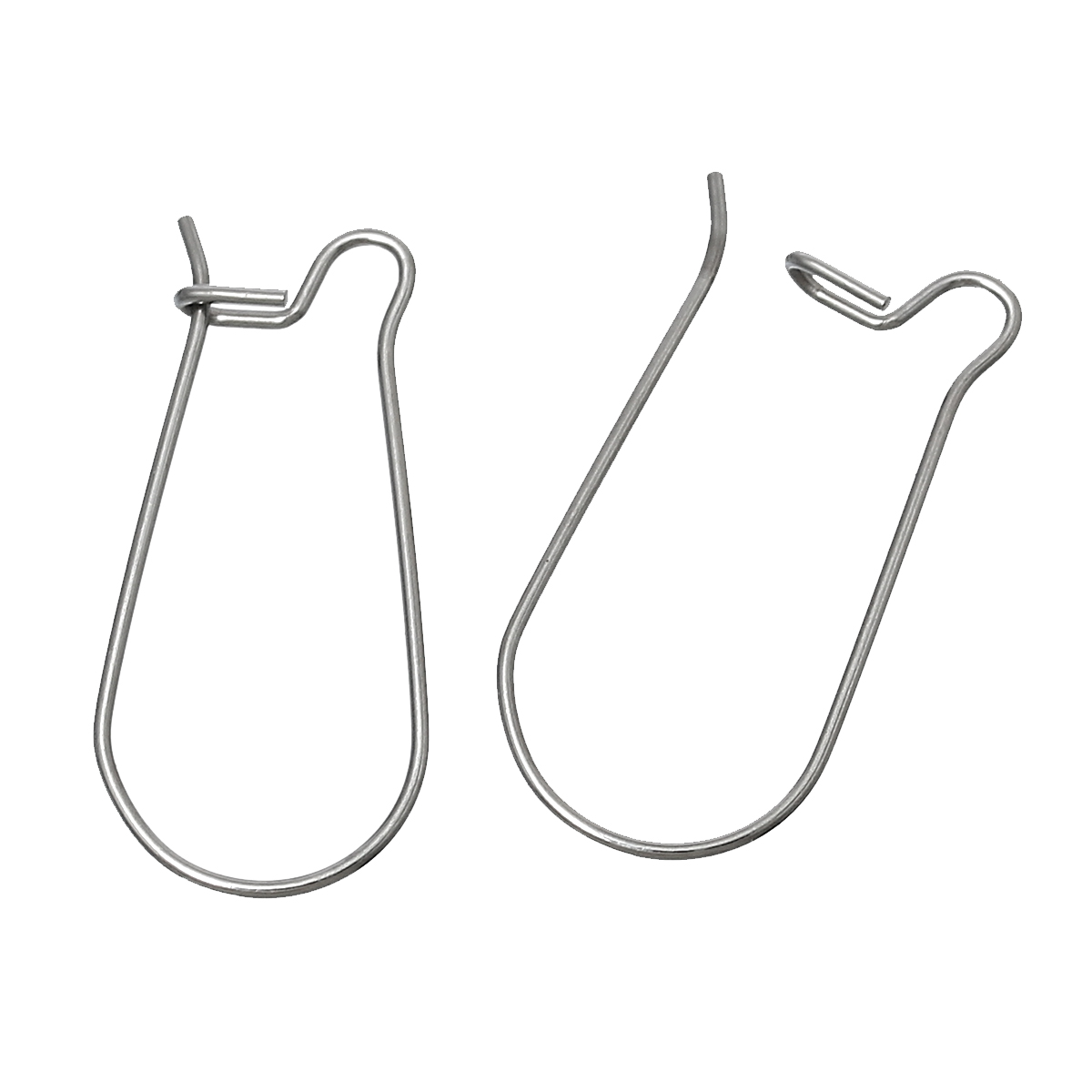 Picture of 304 Stainless Steel Kidney Ear Wire Hooks Earring Findings Silver Tone 25mm(1") x 12mm( 4/8"), Post/ Wire Size: (21 gauge), 50 PCs