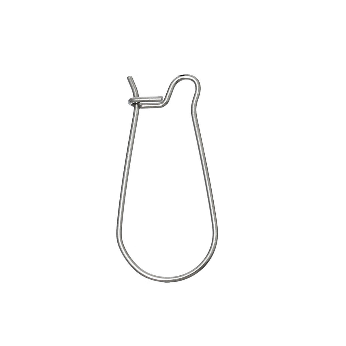 Picture of 304 Stainless Steel Kidney Ear Wire Hooks Earring Findings Silver Tone 21mm x11mm( 7/8" x 3/8") - 20mm x9mm( 6/8" x 3/8"), Post/ Wire Size: (21 gauge), 50 PCs