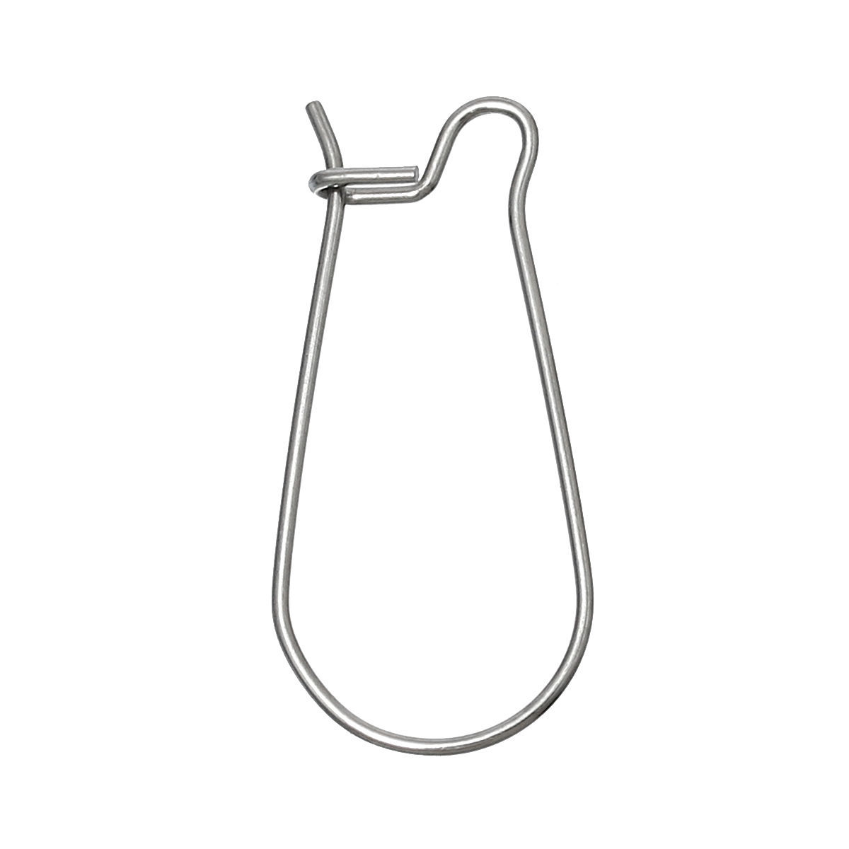 Picture of 304 Stainless Steel Kidney Ear Wire Hooks Earring Findings Silver Tone 25mm(1") x 12mm( 4/8"), Post/ Wire Size: (21 gauge), 50 PCs