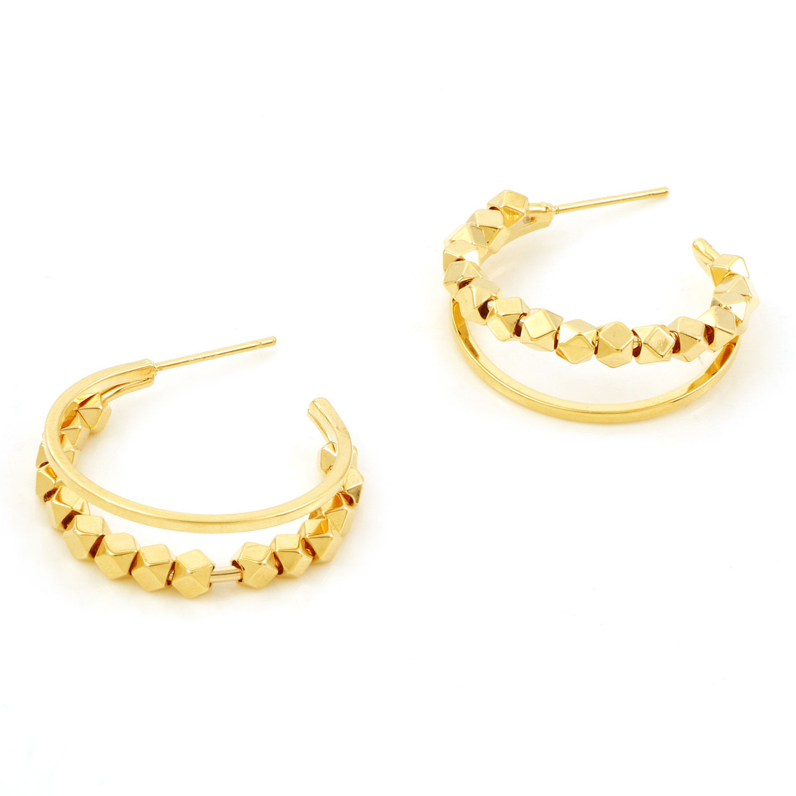 Picture of Copper Stylish Hoop Earrings Real Gold Plated C Shape 27mm x 26mm, Post/ Wire Size: (21 gauge), 30 PCs