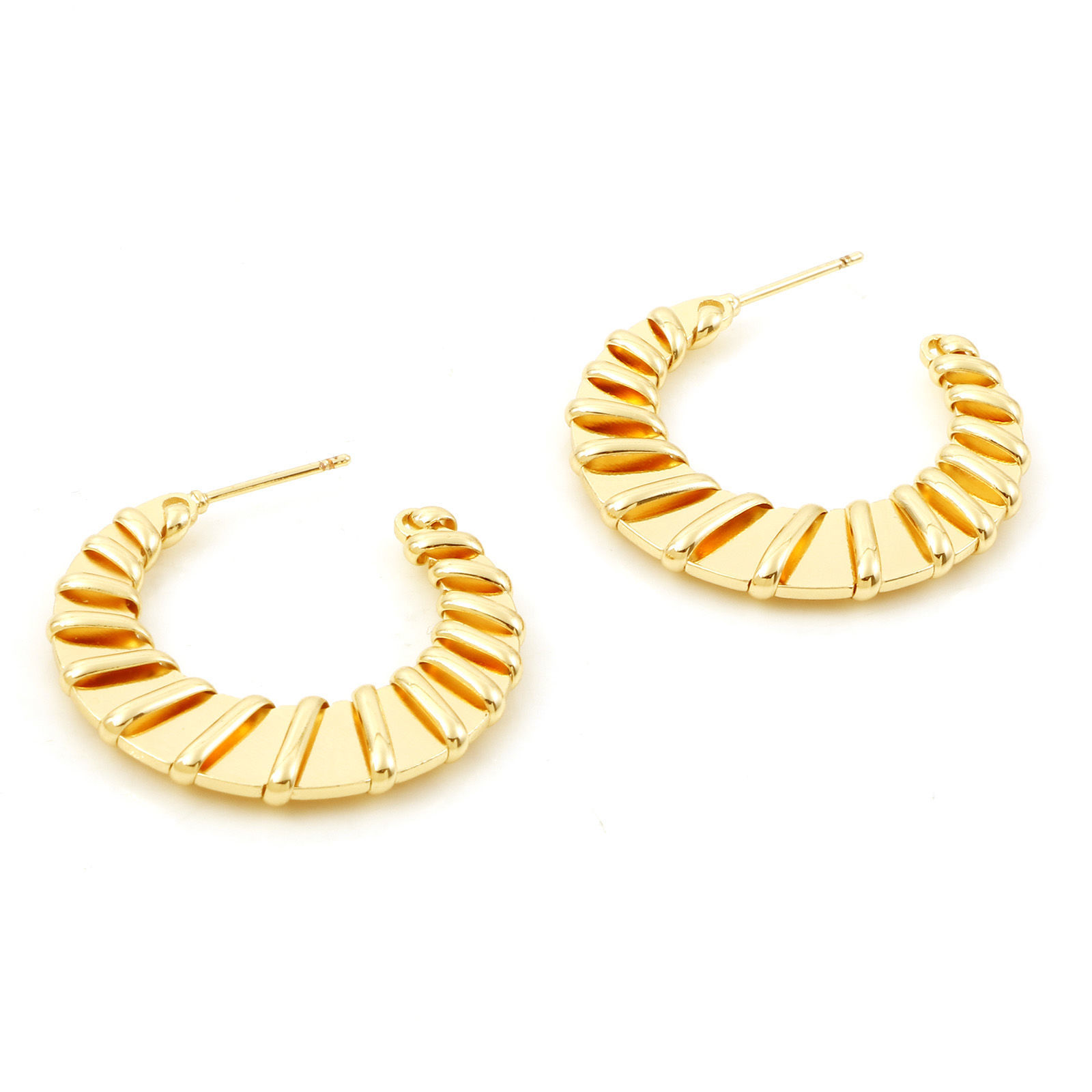 Picture of Copper Stylish Hoop Earrings Real Gold Plated C Shape 3.1cm x 3cm, Post/ Wire Size: (21 gauge), 30 PCs