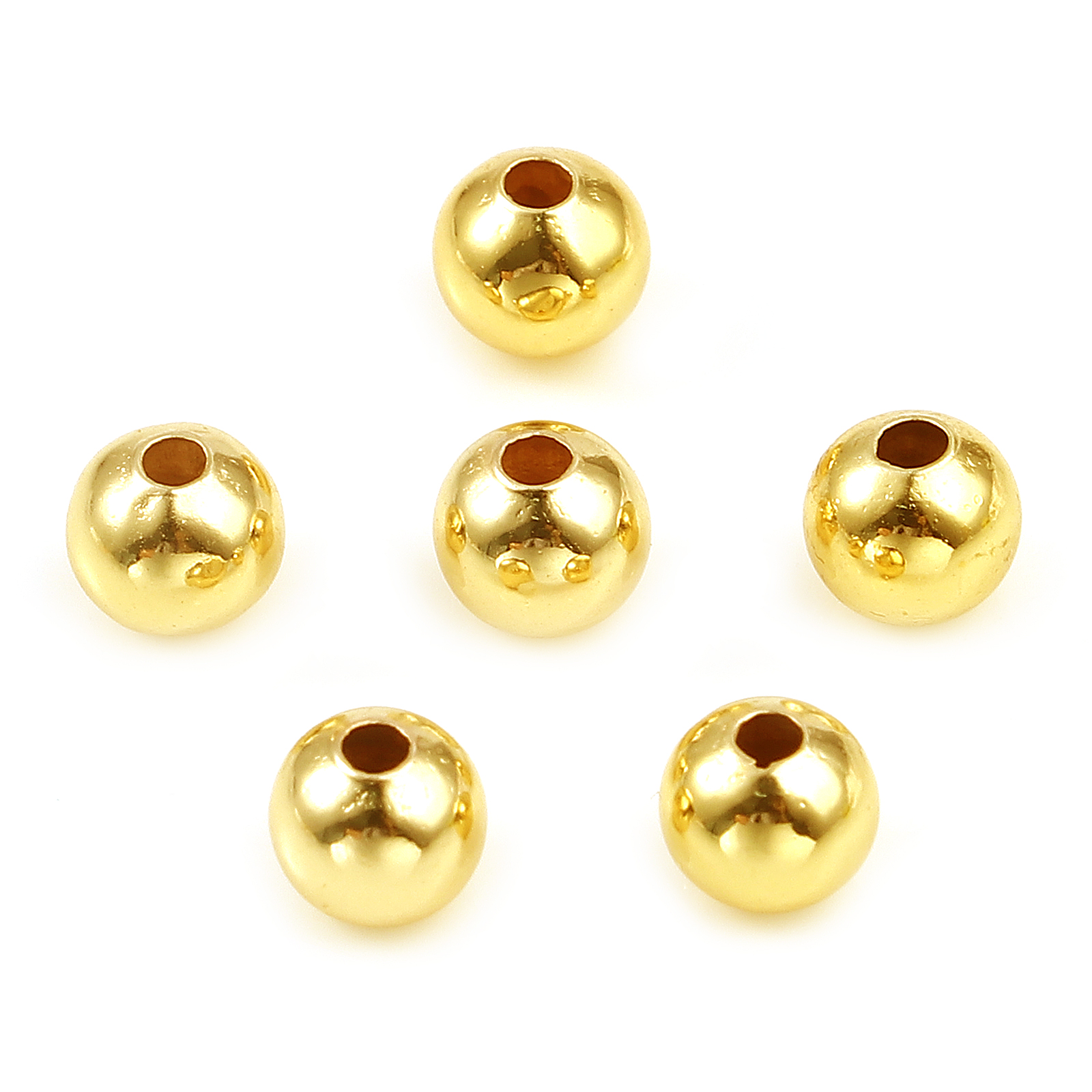 Picture of Copper Beads 18K Real Gold Plated Round Plating About 6mm Dia, Hole: Approx 1.5mm, 50 PCs