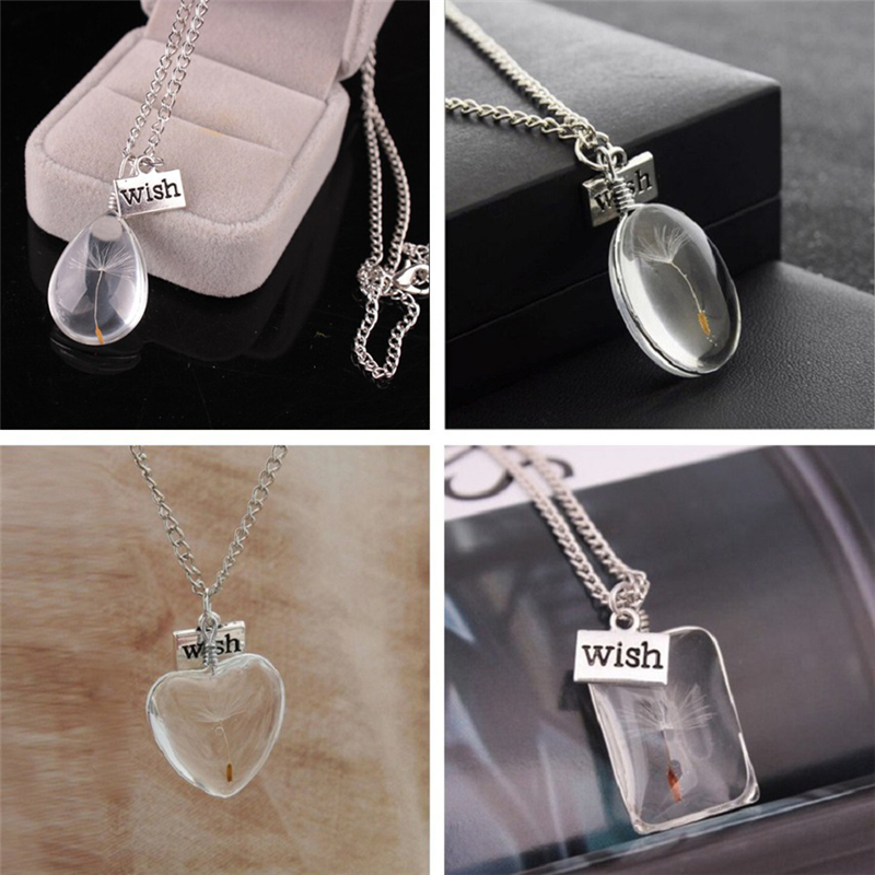 Picture of Lampwork Glass Necklace Silver Tone Transparent Clear Oval Dandelion 50cm(19 5/8") long, 1 Piece