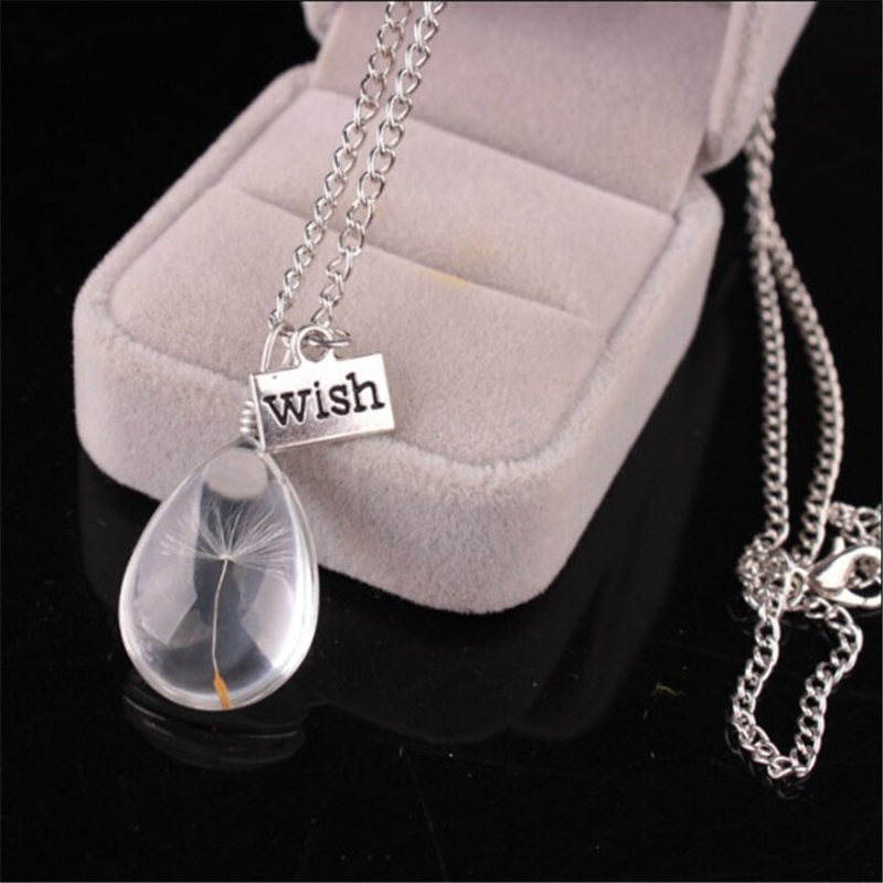 Picture of Lampwork Glass Necklace Silver Tone Transparent Clear Drop Dandelion 50cm(19 5/8") long, 1 Piece