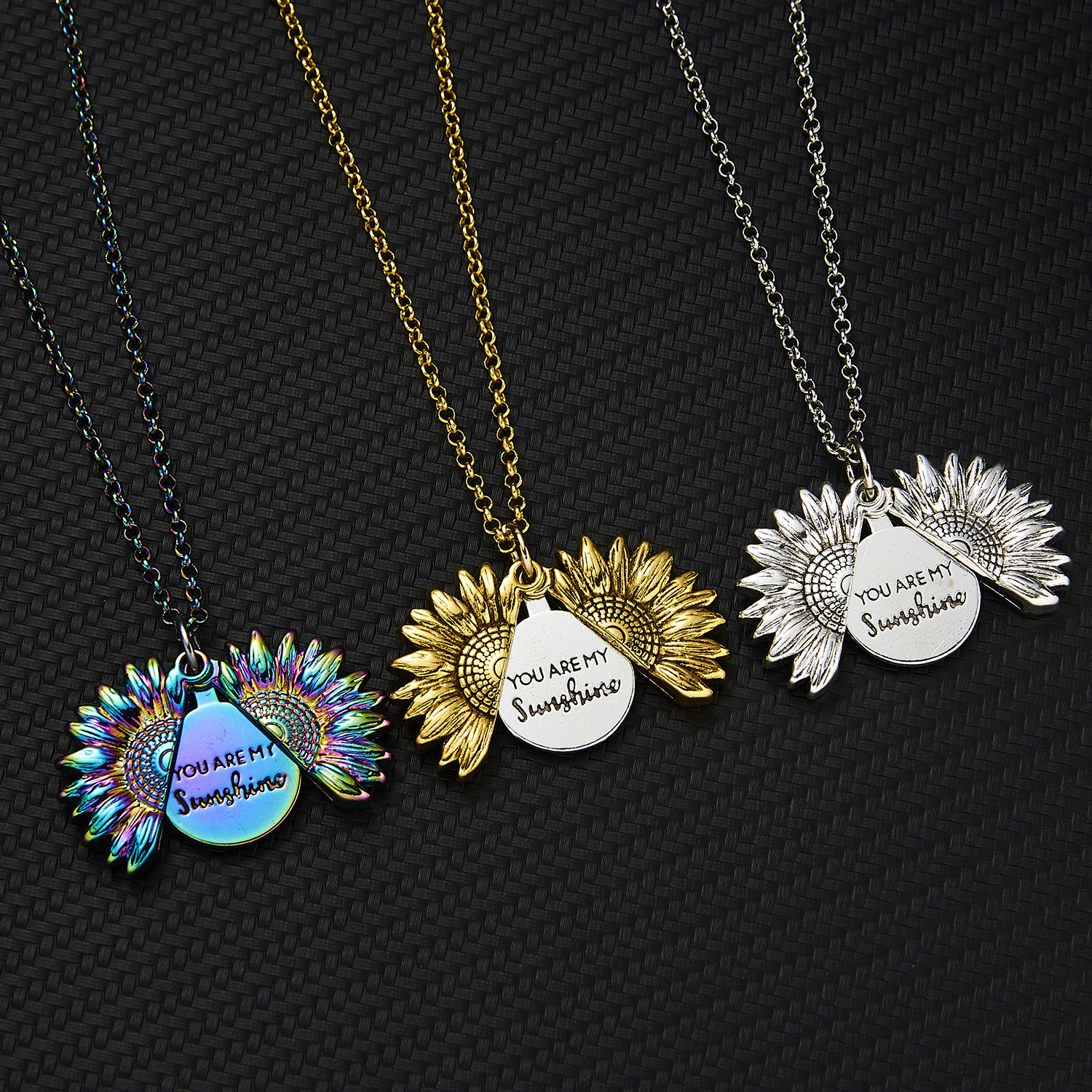 Picture of Necklace Antique Silver Color Sunflower Hidden Message " YOU ARE MY Sunshine " Can Open 52cm(20 4/8") long, 1 Piece