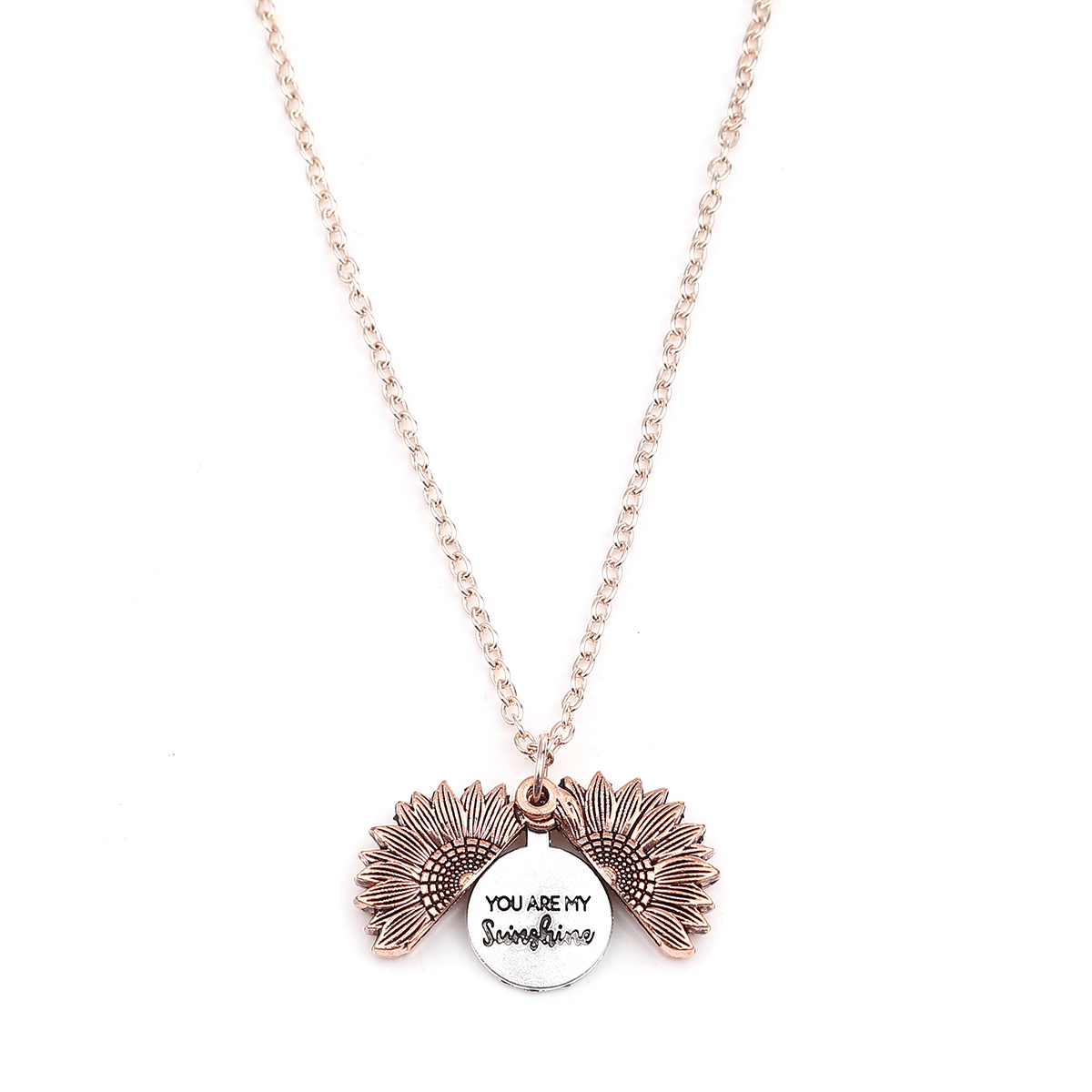 Picture of Sunflower Necklace Antique Rose Gold Hidden Message " You Are My Sunshine My Only Sunshine " Can Open 55cm(21 5/8") long, 1 Piece