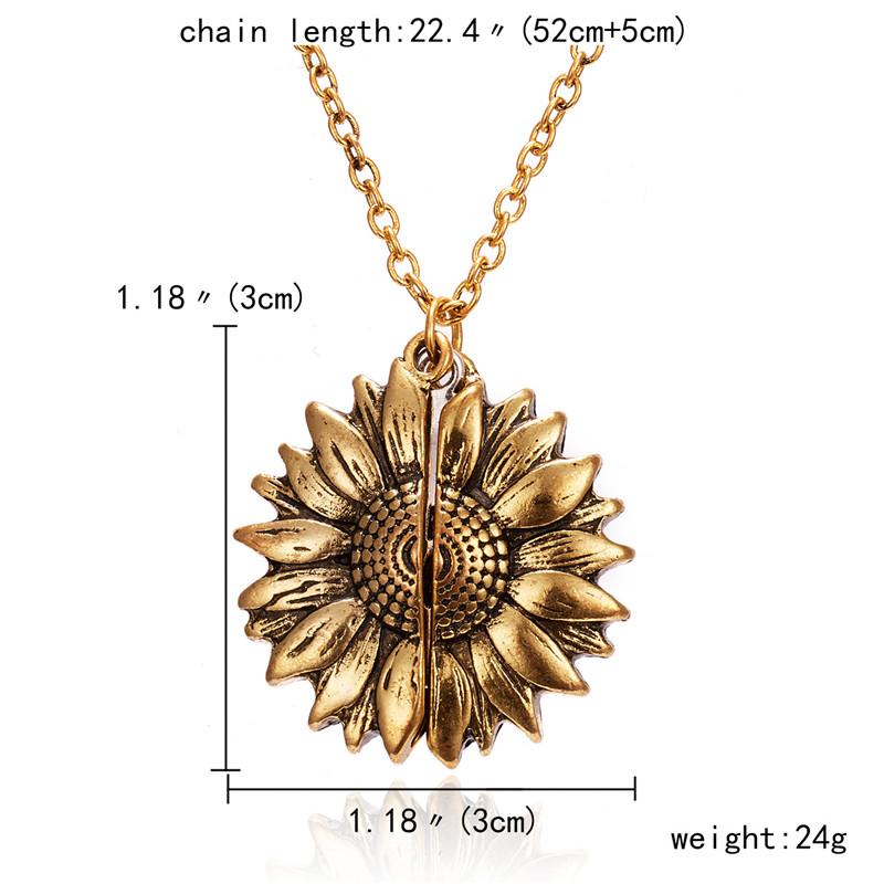 Picture of Necklace Gold Tone Antique Gold Sunflower Hidden Message " YOU ARE MY Sunshine " Can Open 52cm(20 4/8") long, 1 Piece