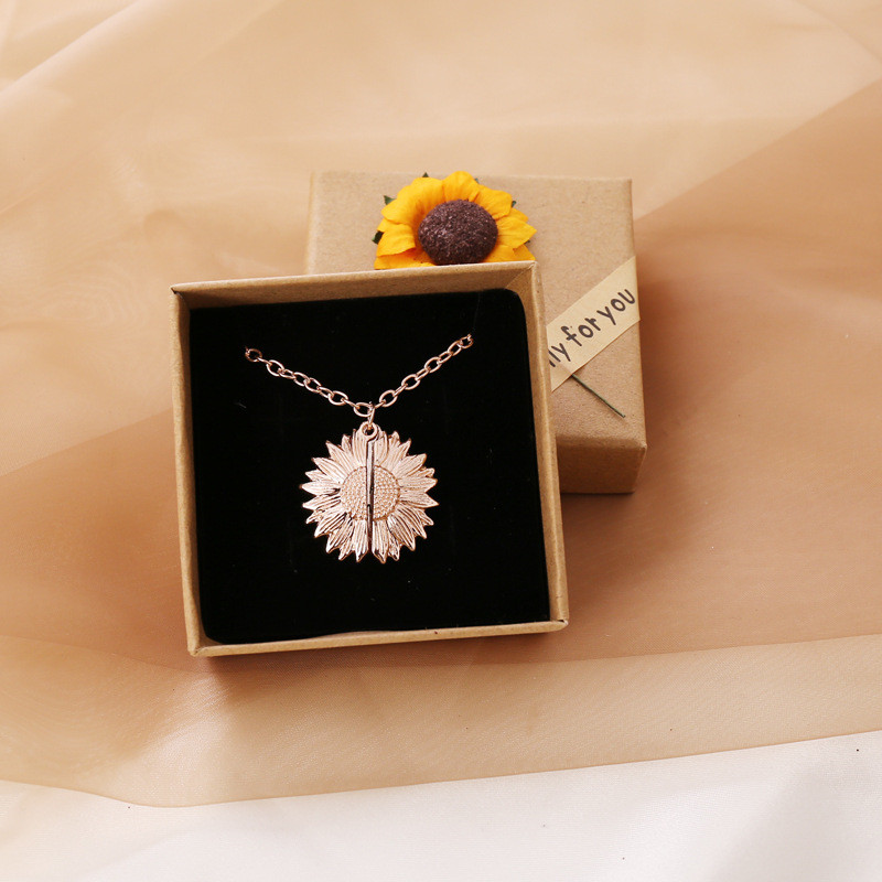 Picture of Necklace Rose Gold Sunflower Hidden Message " YOU ARE MY Sunshine " Can Open 52cm(20 4/8") long, 1 Piece