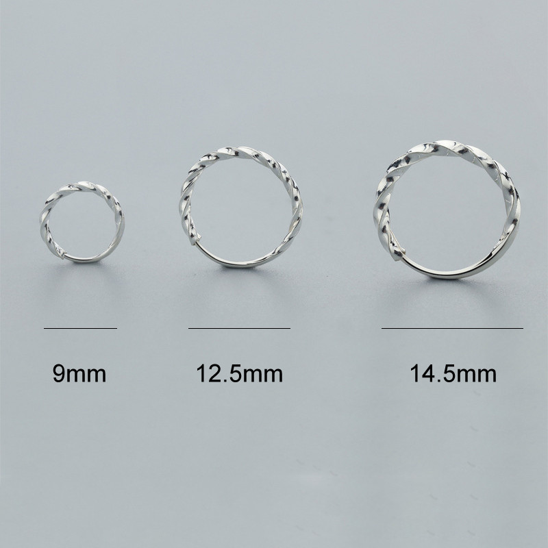 Picture of Sterling Silver Hoop Earrings Silver Color Circle Ring 9mm Dia., Post/ Wire Size: (19 gauge), 1 Pair
