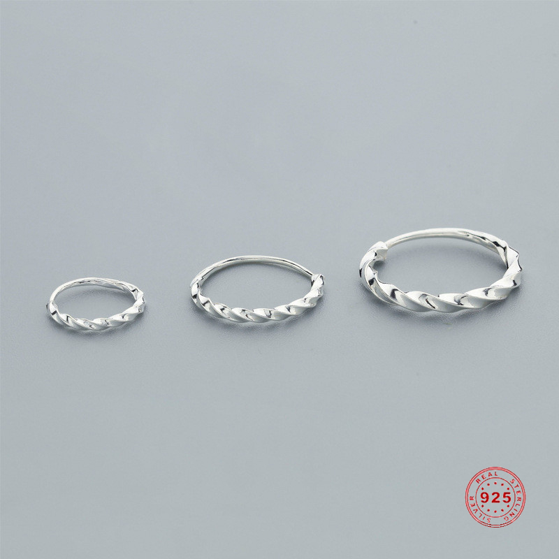 Picture of Sterling Silver Hoop Earrings Silver Color Circle Ring 9mm Dia., Post/ Wire Size: (19 gauge), 1 Pair