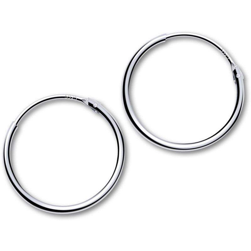 Picture of Sterling Silver Hoop Earrings Silver Color Circle Ring 14mm Dia., 1 Pair