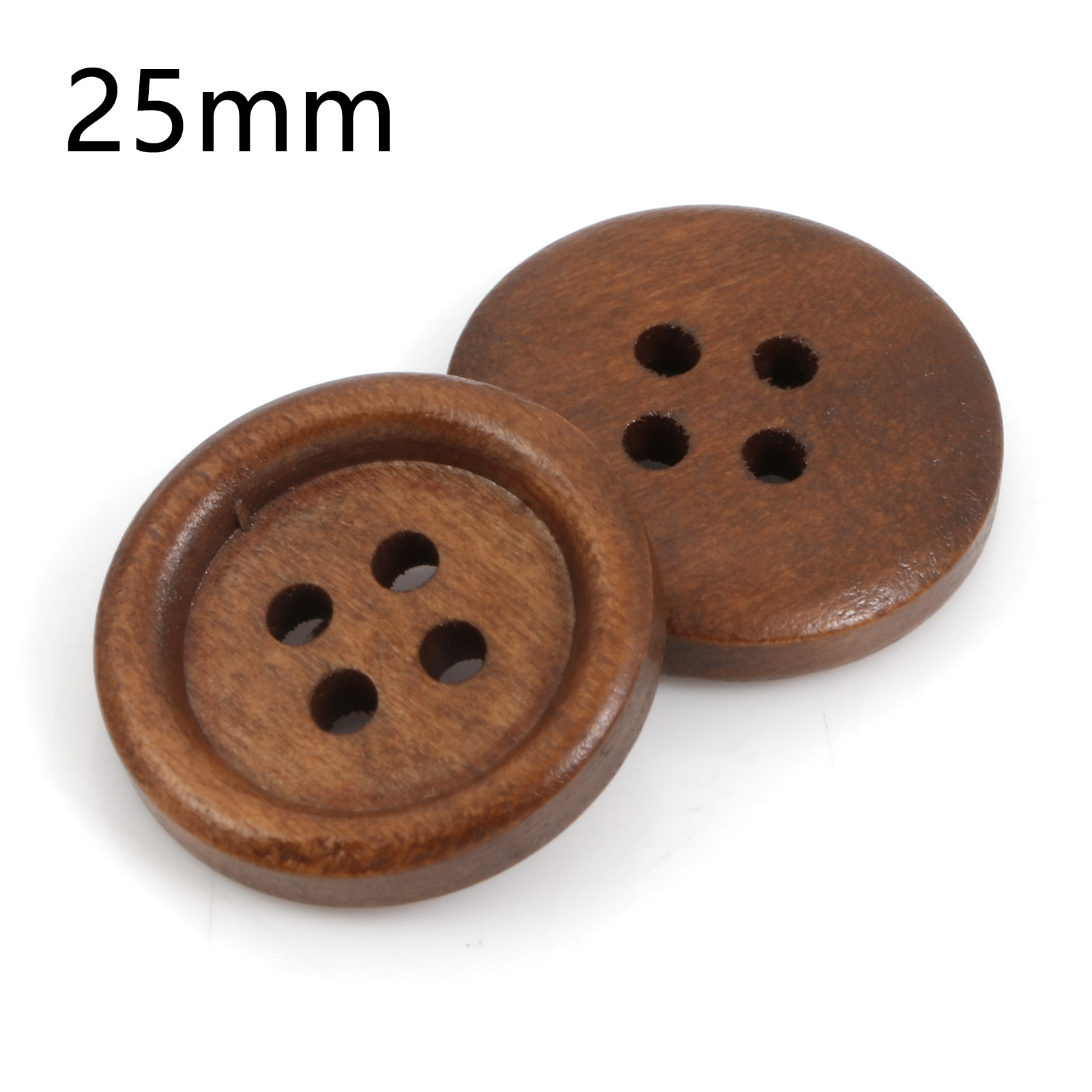 Picture of Wood Sewing Buttons Scrapbooking 4 Holes Round Coffee 25mm Dia., 100 PCs