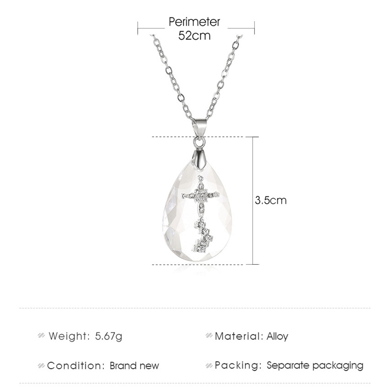 Picture of Necklace Silver Tone Drop Cross Clear Rhinestone 52cm(20 4/8") long, 1 Piece
