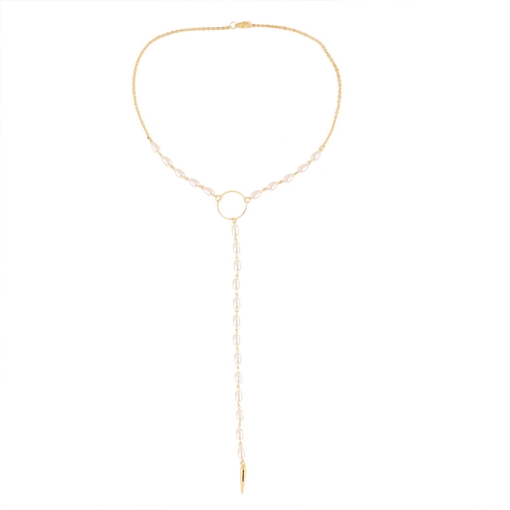 Picture of Baroque Necklace Gold Plated White Circle Imitation Pearl 48cm(18 7/8") long, 1 Piece