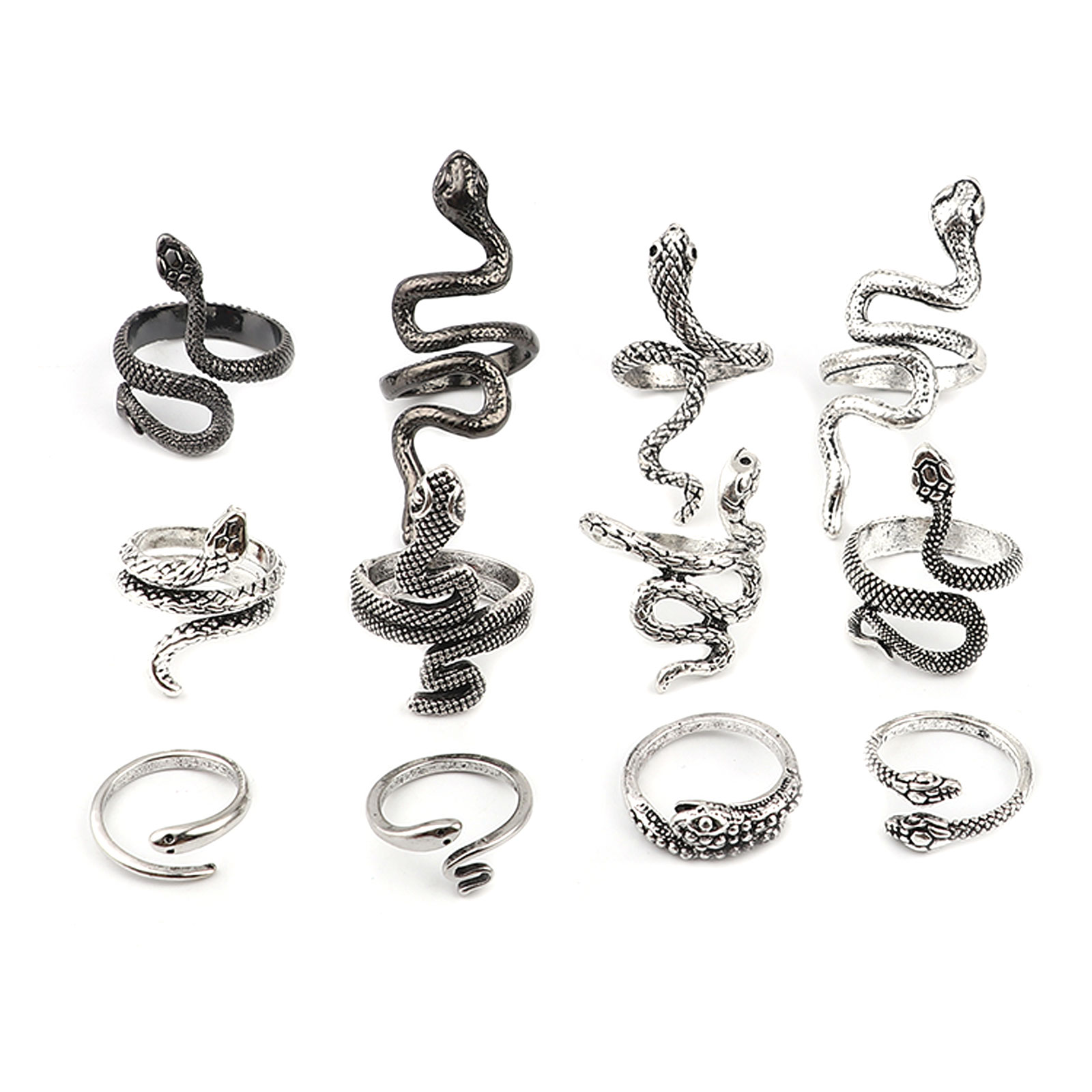Picture of Open Adjustable Rings Antique Silver Color Snake Animal 18.9mm(US Size 9), 1 Piece