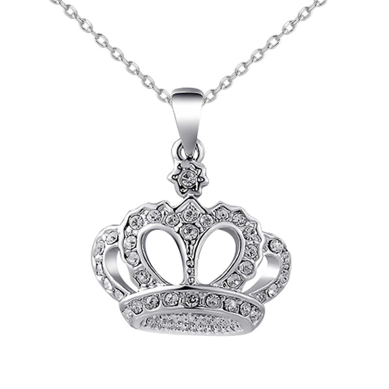 Picture of Zinc Based Alloy Necklace Silver Tone Crown Clear Rhinestone 45cm(17 6/8") long, 1 Piece
