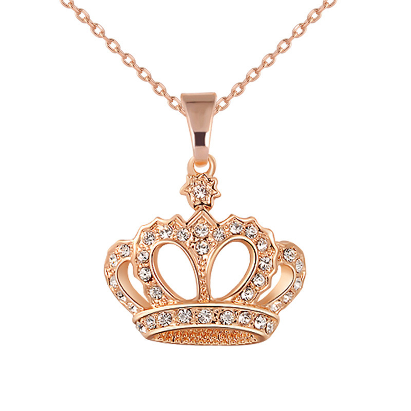 Picture of Zinc Based Alloy Necklace Gold Plated Crown Clear Rhinestone 45cm(17 6/8") long, 1 Piece