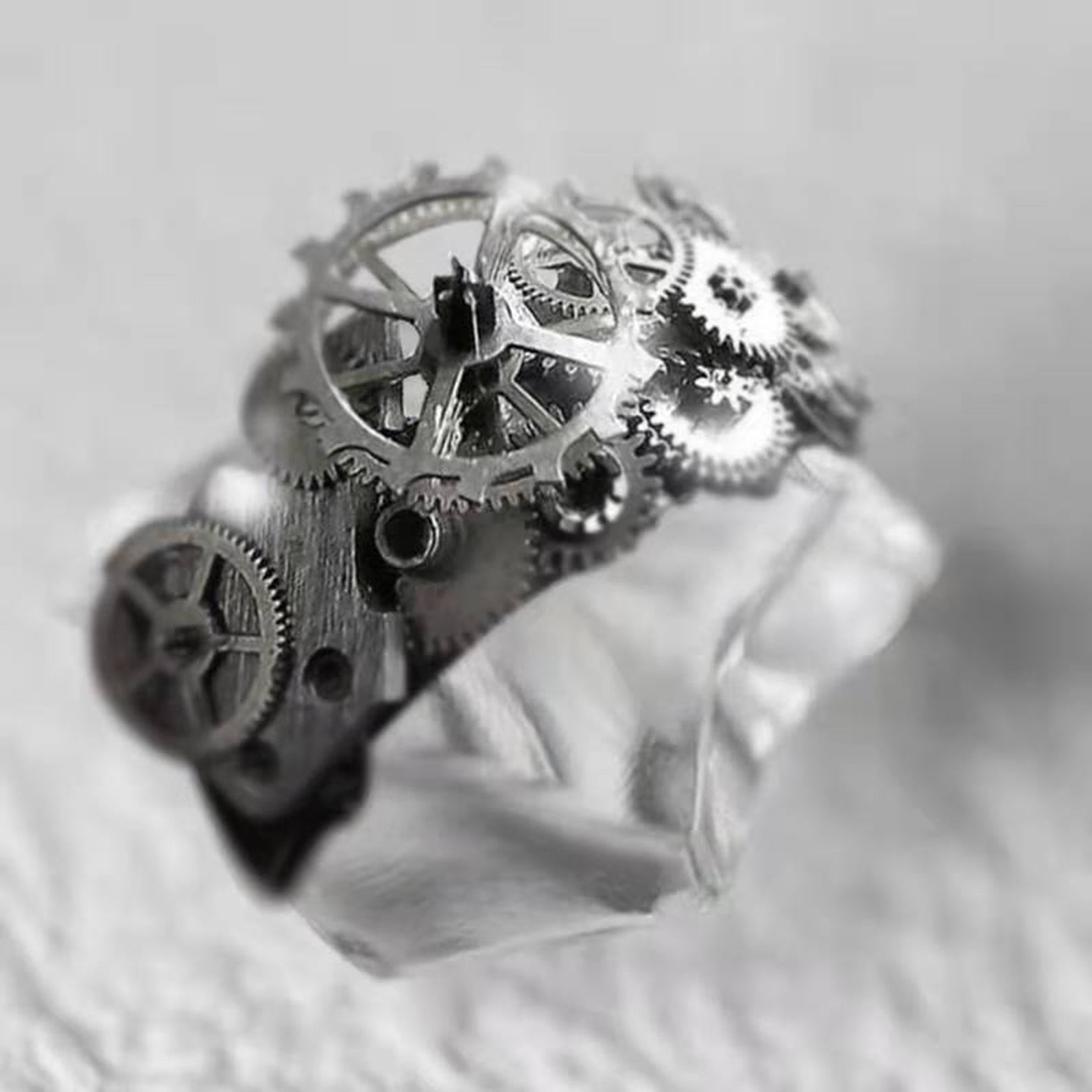 Picture of Steampunk Unadjustable Rings Silver Tone Hollow Gear 17.3mm(US Size 7), 1 Piece