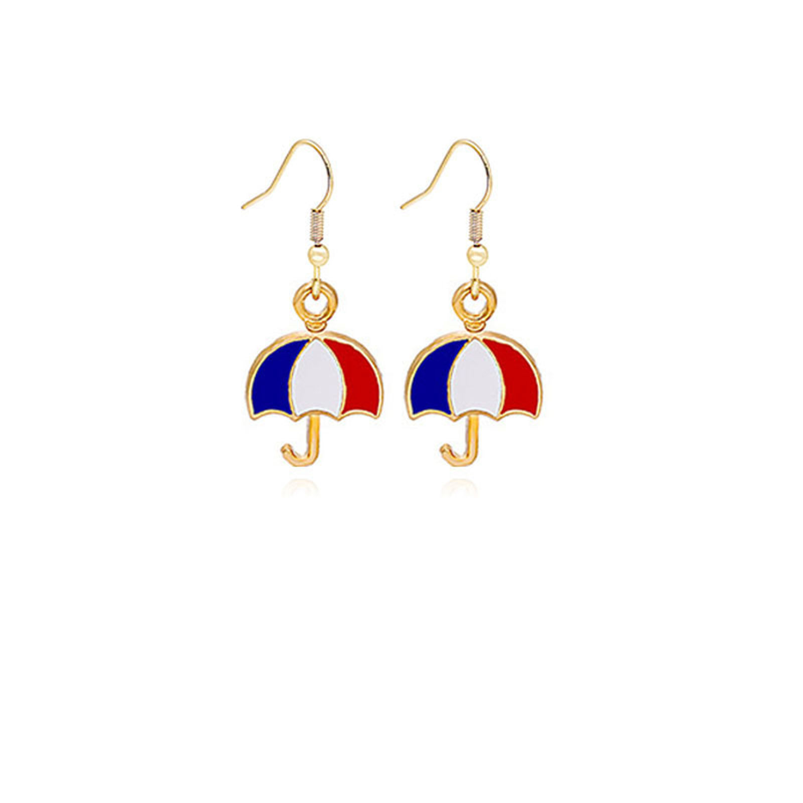 Picture of American Independence Day Ear Wire Hook Earrings Gold Plated Multicolor Umbrella Flag Of The United States Enamel 22mm x 19mm, 1 Pair