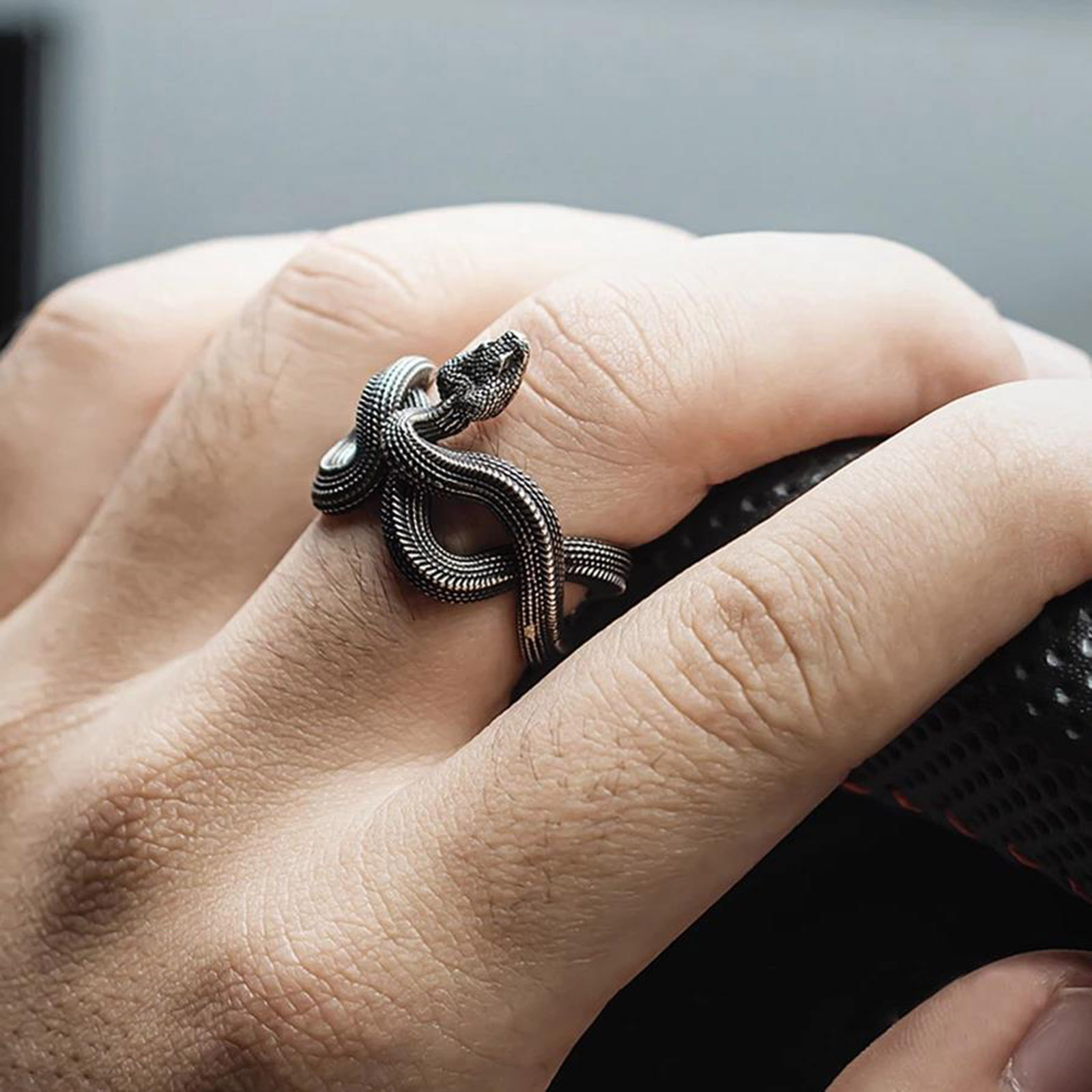 Picture of Retro Open Wrap Rings Antique Silver Color Snake Animal 19mm(US Size 9), 1 Piece