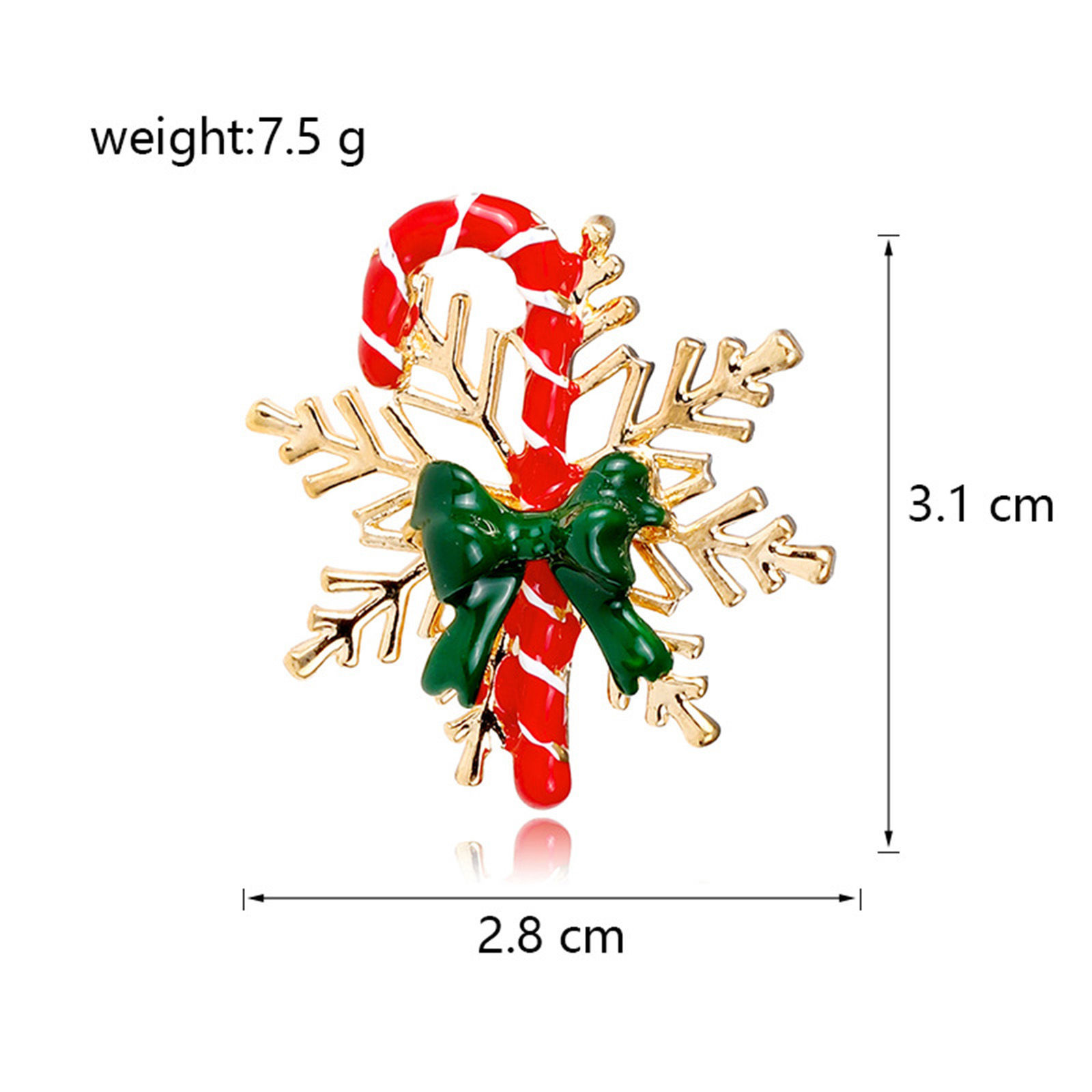 Picture of Retro Pin Brooches Christmas Candy Cane Snowflake Gold Plated Pink & Green Enamel 3.1cm x 2.8cm, 1 Piece
