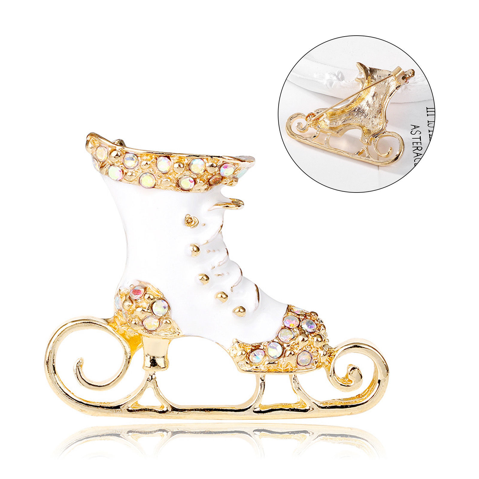 Picture of Retro Pin Brooches Christmas Santa Boots Gold Plated White Enamel 4.4cm x 3.6cm, 1 Piece