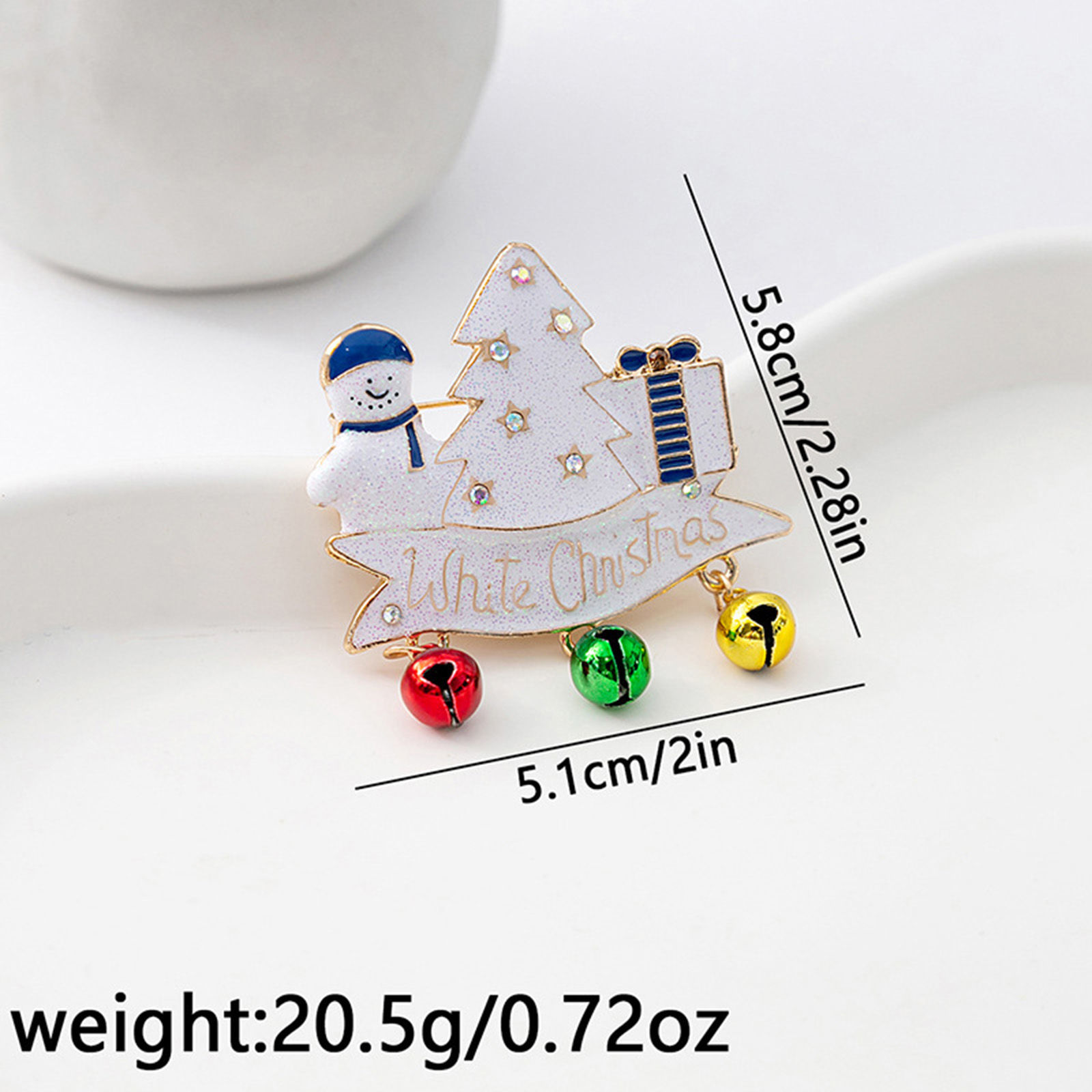 Picture of Retro Pin Brooches Christmas Tree Christmas Snowman Gold Plated White Enamel 5.8cm x 5.1cm, 1 Piece