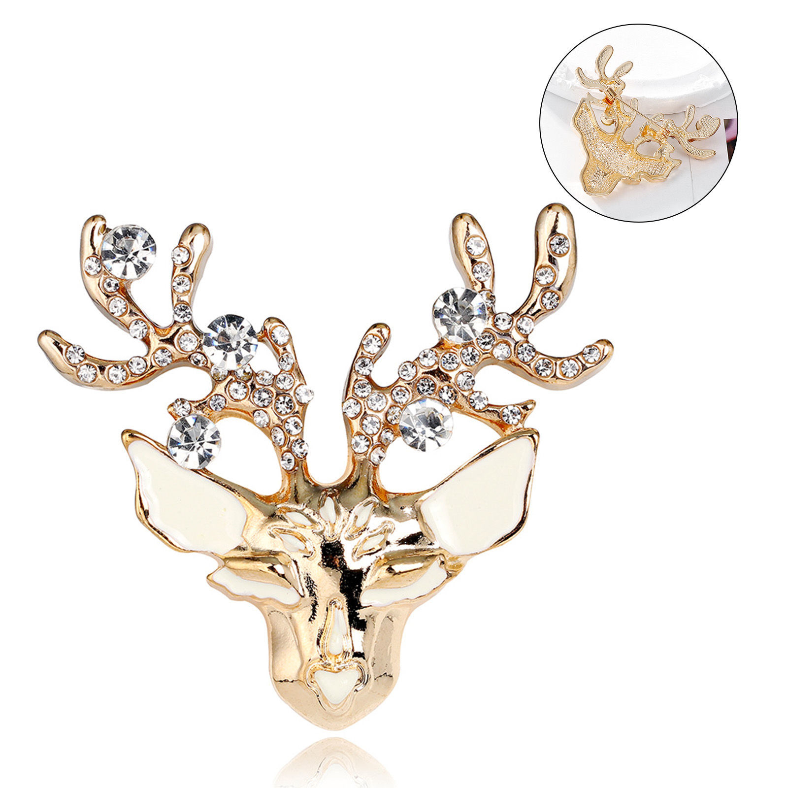 Picture of Retro Pin Brooches Christmas Reindeer Gold Plated Clear Rhinestone 5.3cm x 4.9cm, 1 Piece