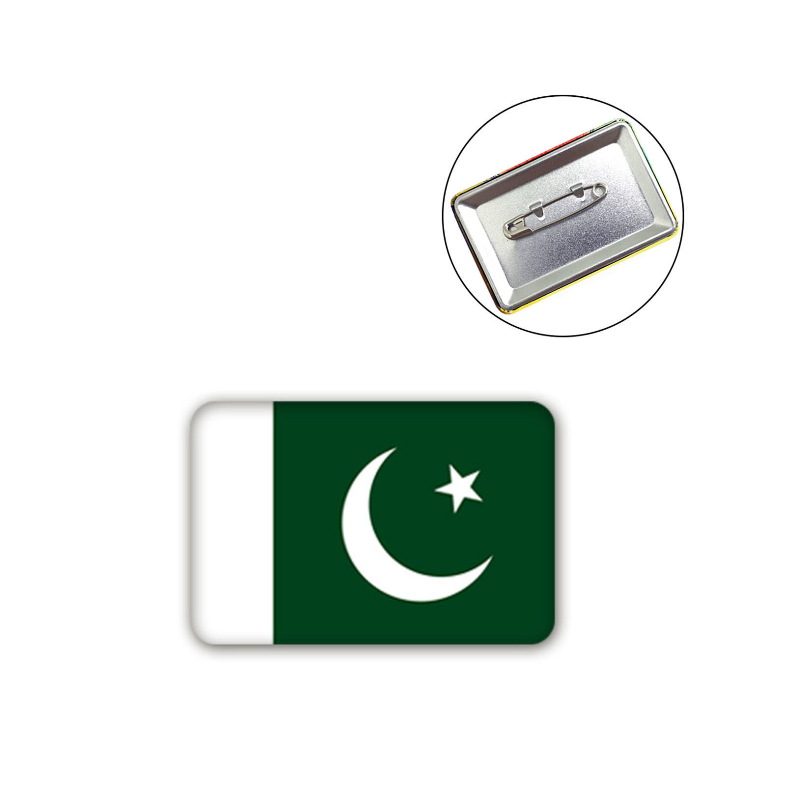 Picture of Pin Brooches Rectangle National Flag White & Green 6cm x 4cm, 1 Piece