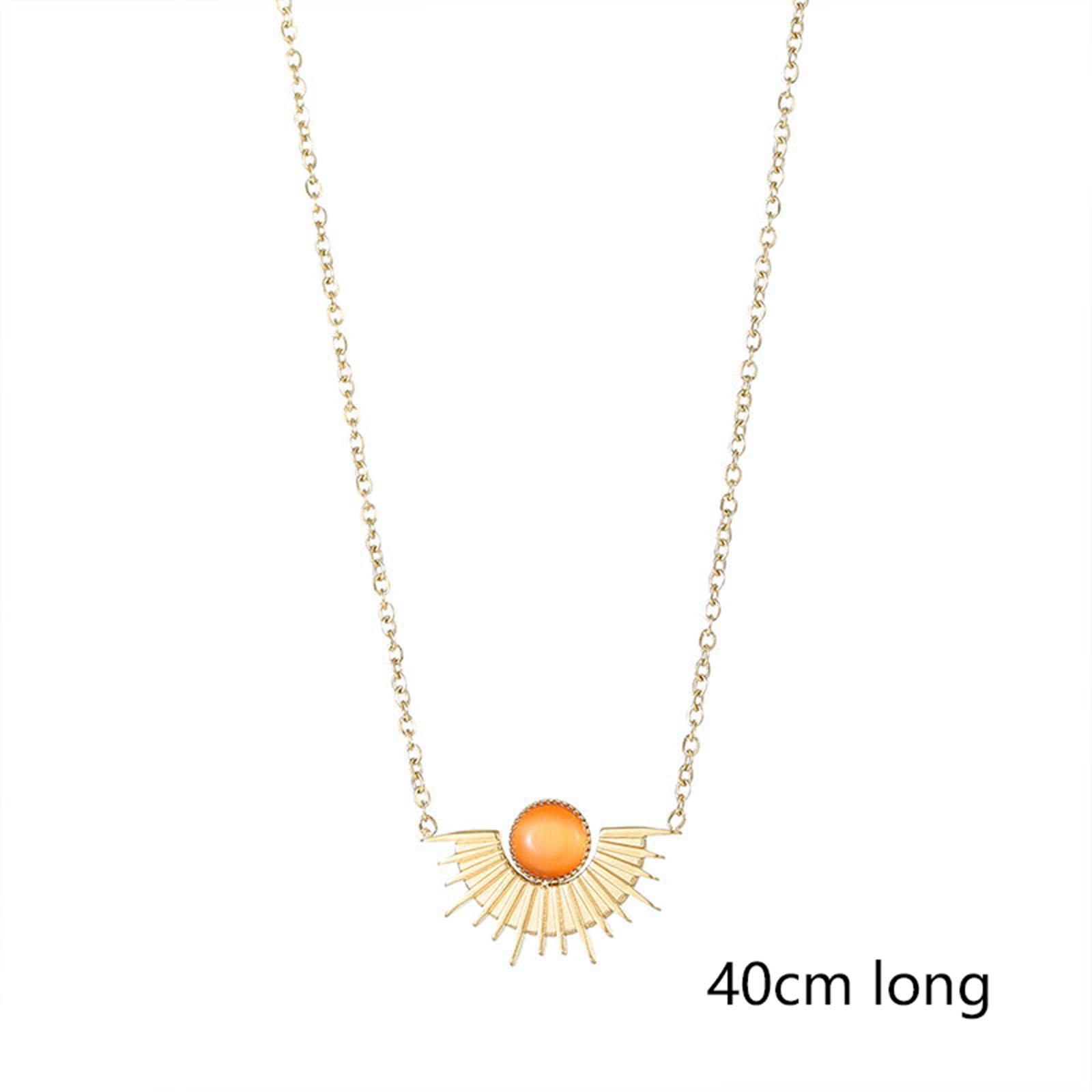 Picture of Eco-friendly Stylish Galaxy 14K Real Gold Plated White 304 Stainless Steel Link Cable Chain Half Round Sun Pendant Necklace For Women 40cm(15 6/8") long, 1 Piece